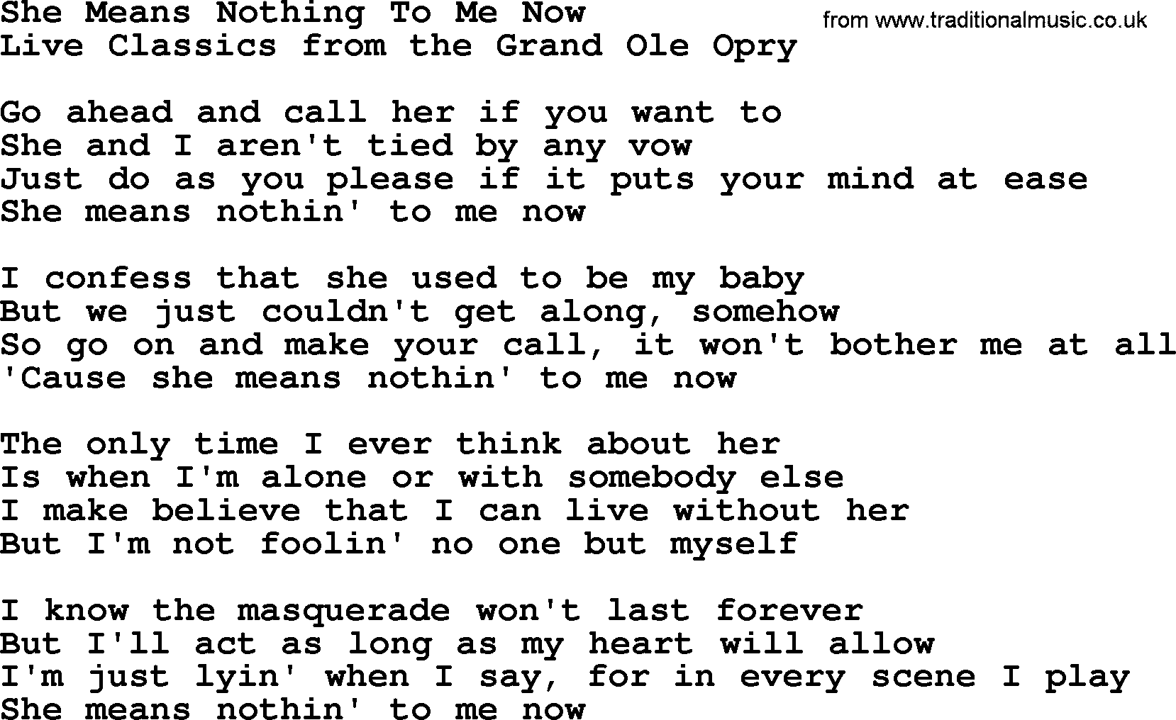 Marty Robbins song: She Means Nothing To Me Now, lyrics