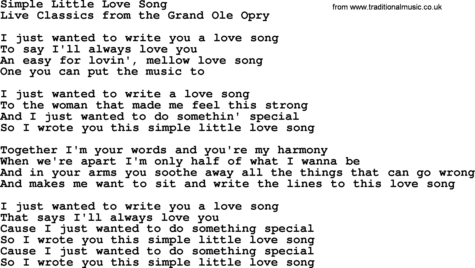 Marty Robbins song: Simple Little Love Song, lyrics