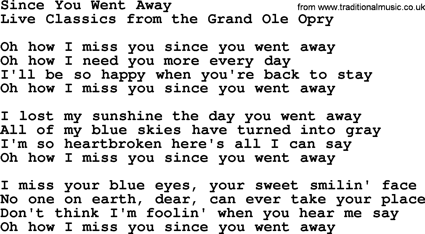 Marty Robbins song: Since You Went Away, lyrics