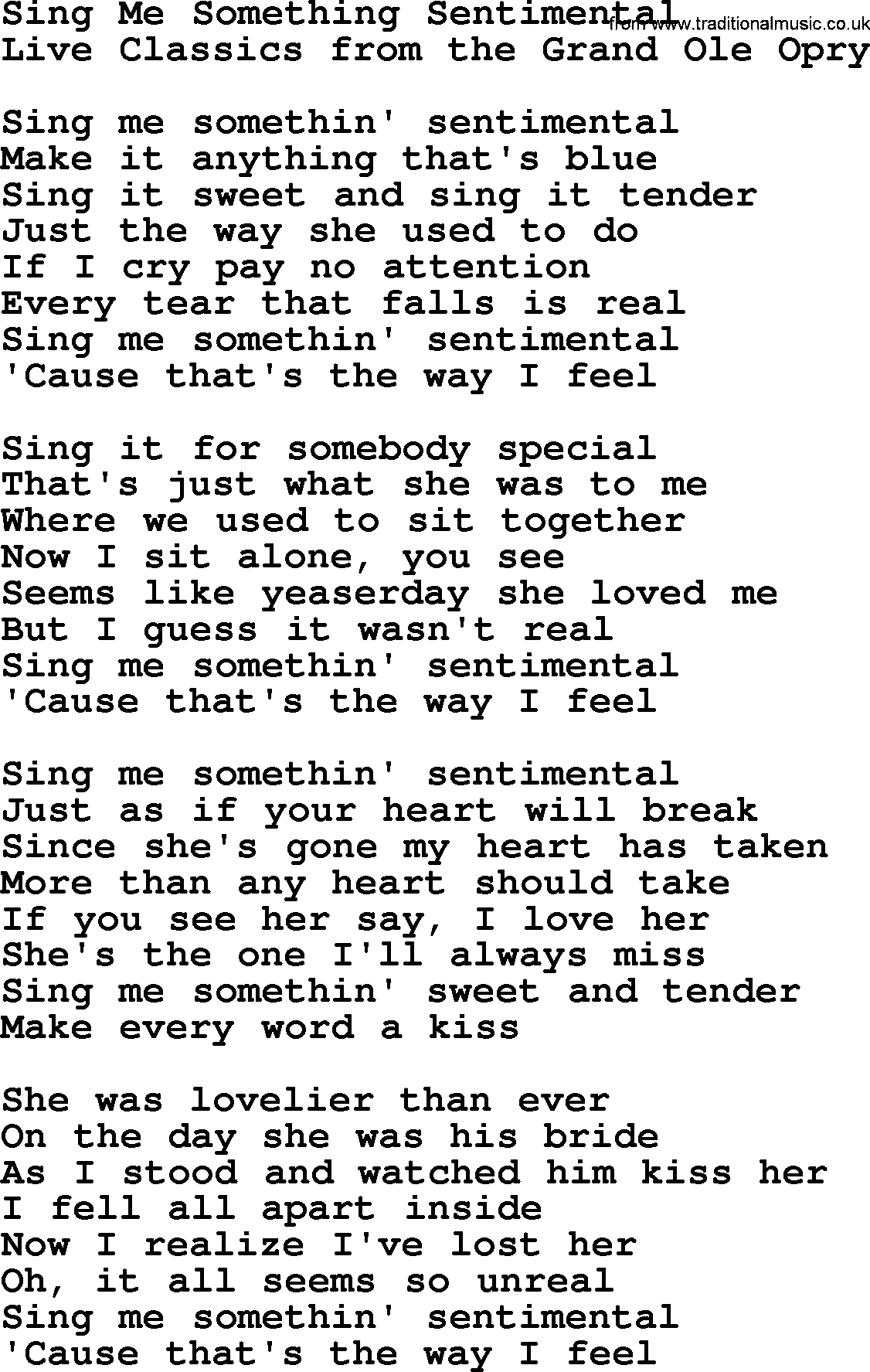 Marty Robbins song: Sing Me Something Sentimental, lyrics