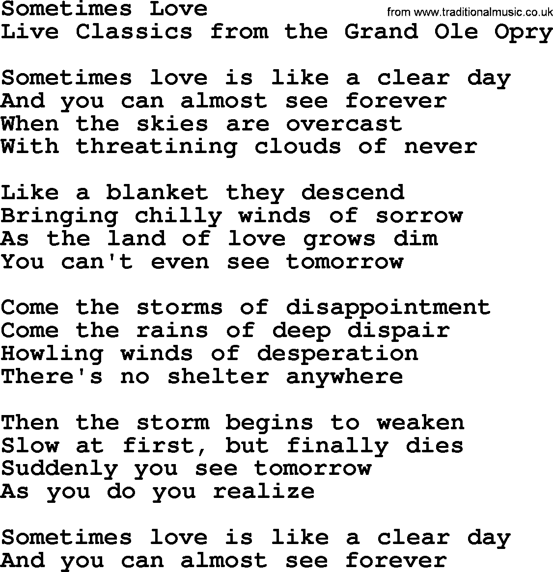 Marty Robbins song: Sometimes Love, lyrics