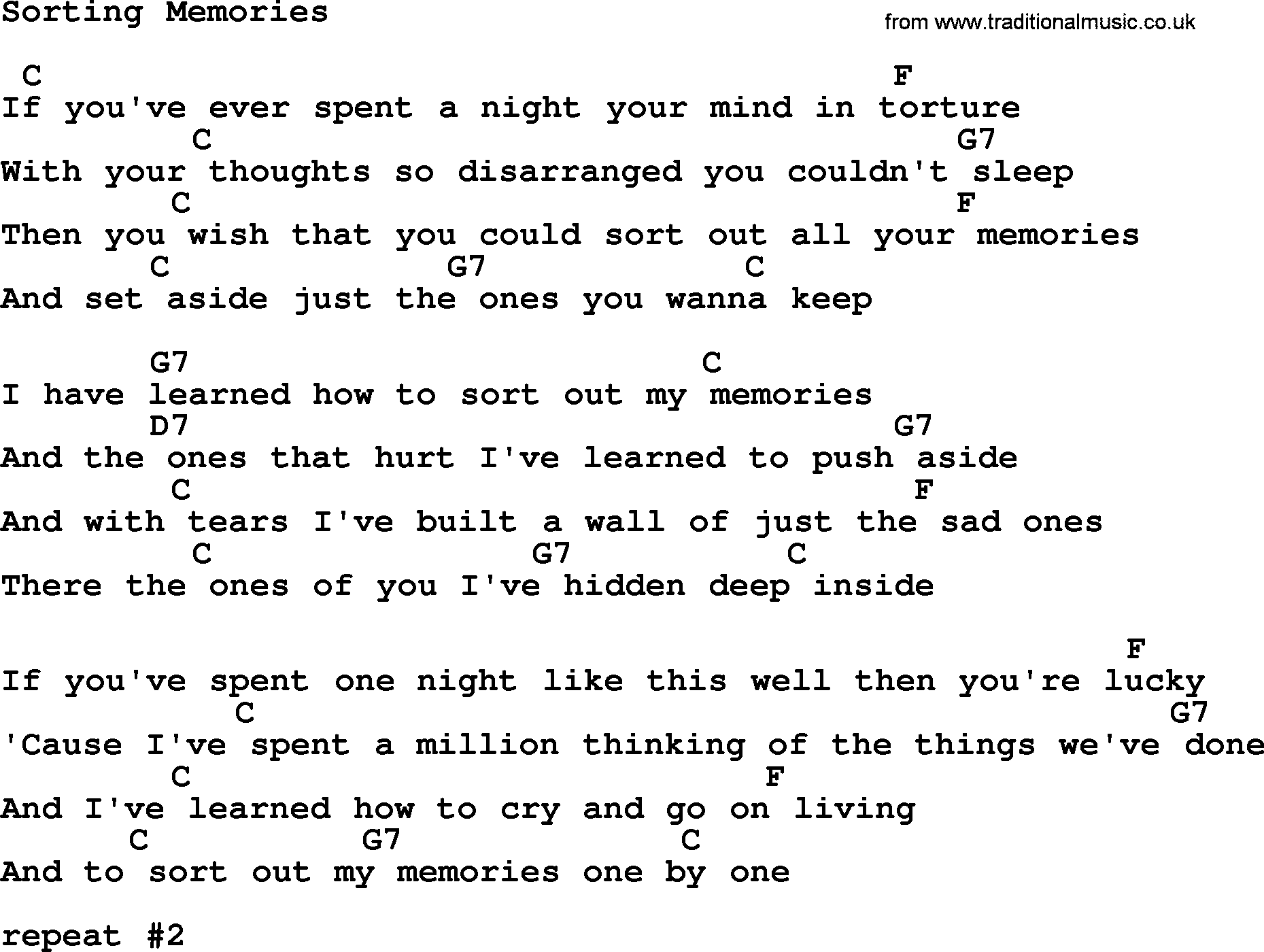 Marty Robbins song: Sorting Memories, lyrics and chords