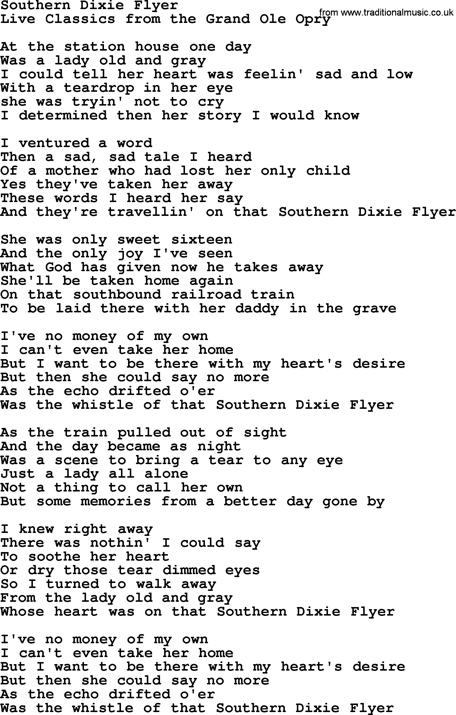 Marty Robbins song: Southern Dixie Flyer, lyrics