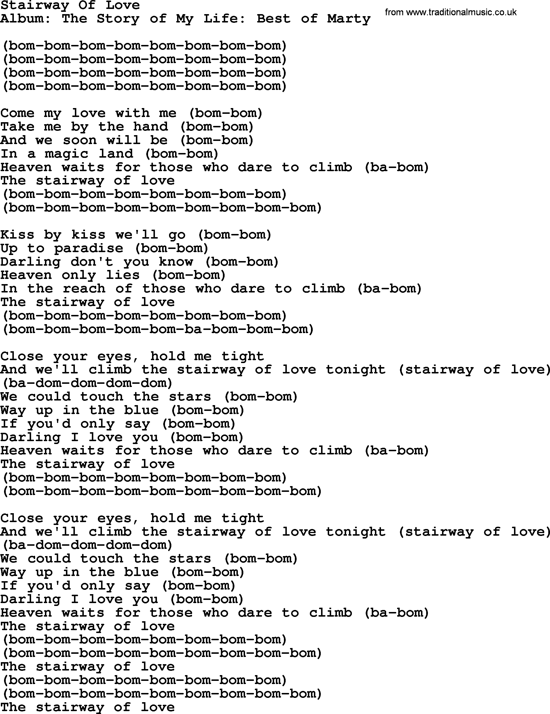 Marty Robbins song: Stairway Of Love, lyrics