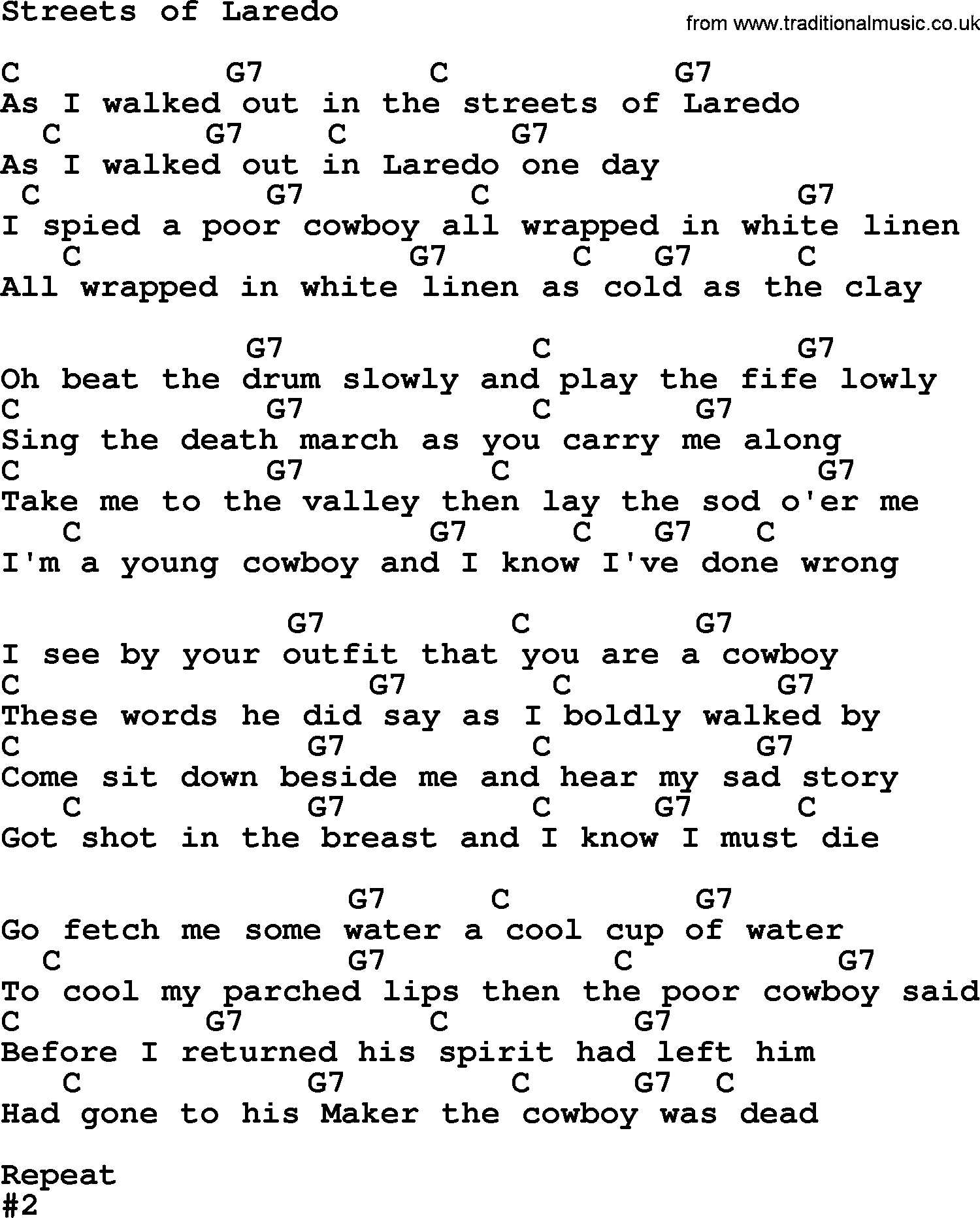 Marty Robbins song: Streets of Laredo, lyrics and chords