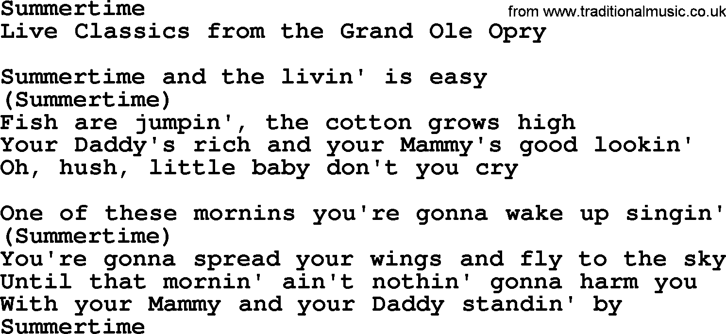 Marty Robbins song: Summertime, lyrics