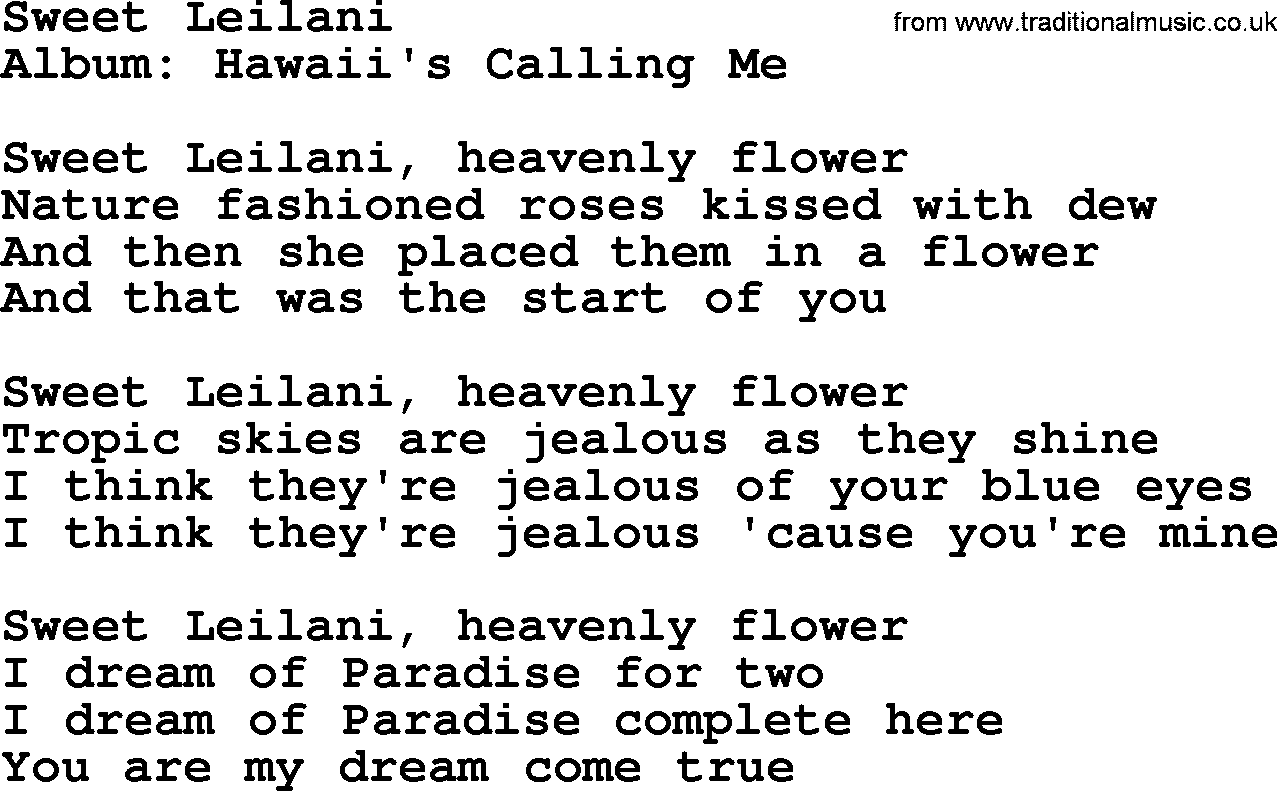 Marty Robbins song: Sweet Leilani, lyrics