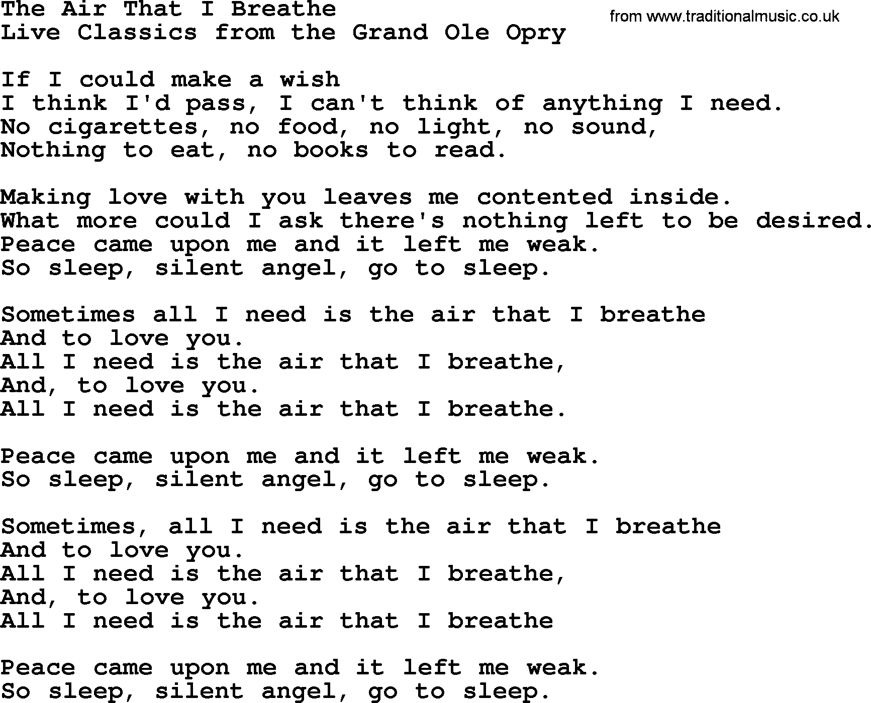 Marty Robbins song: The Air That I Breathe, lyrics
