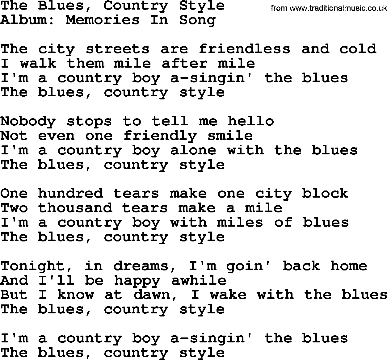 Marty Robbins song: The Blues Country Style, lyrics