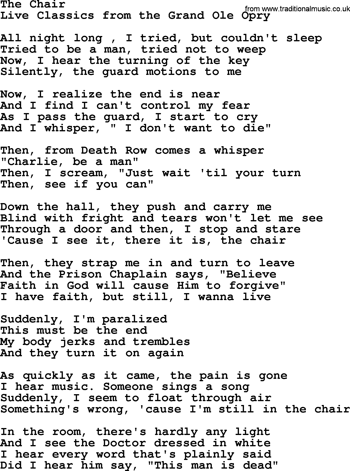 Marty Robbins song: The Chair, lyrics