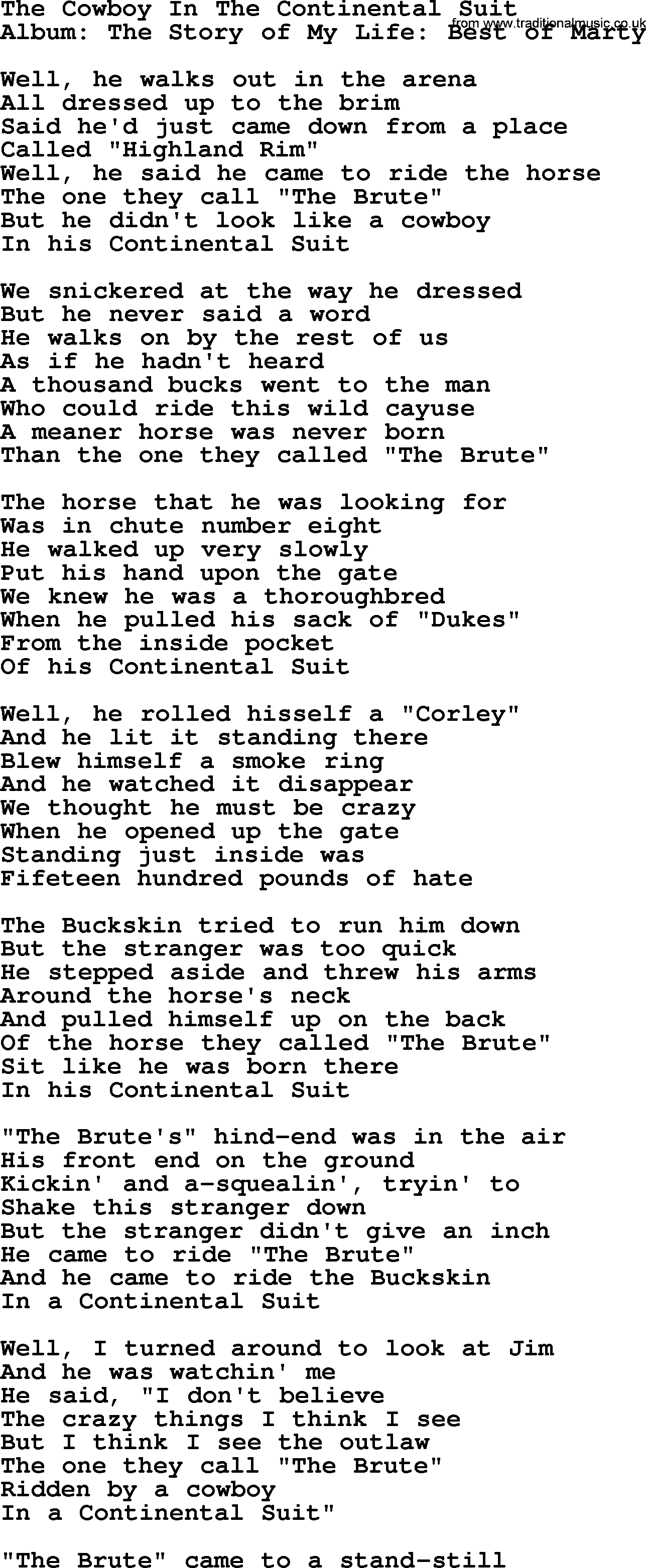 Marty Robbins song: The Cowboy In The Continental Suit, lyrics