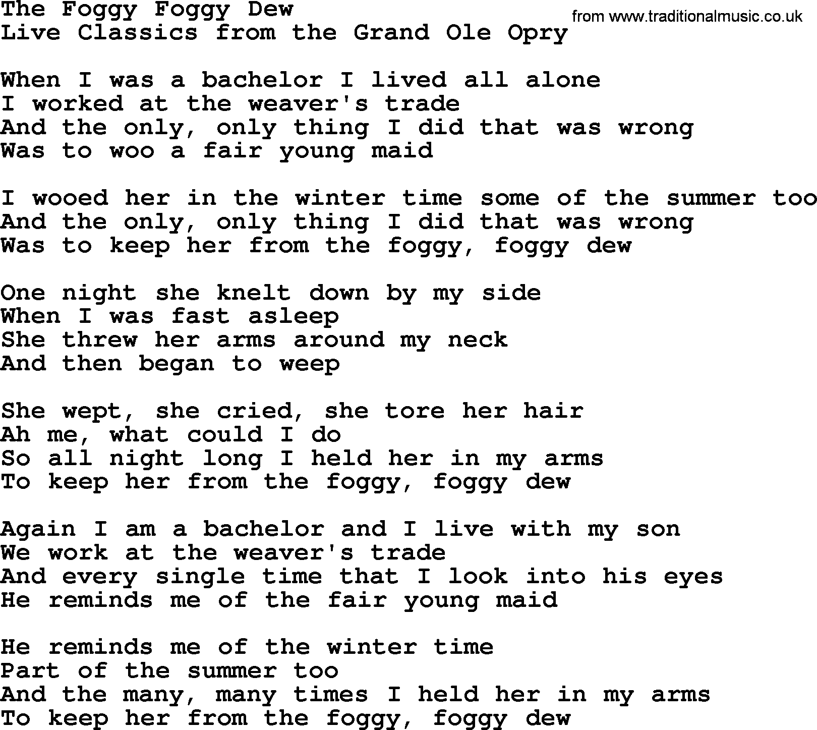 Marty Robbins song: The Foggy Foggy Dew, lyrics