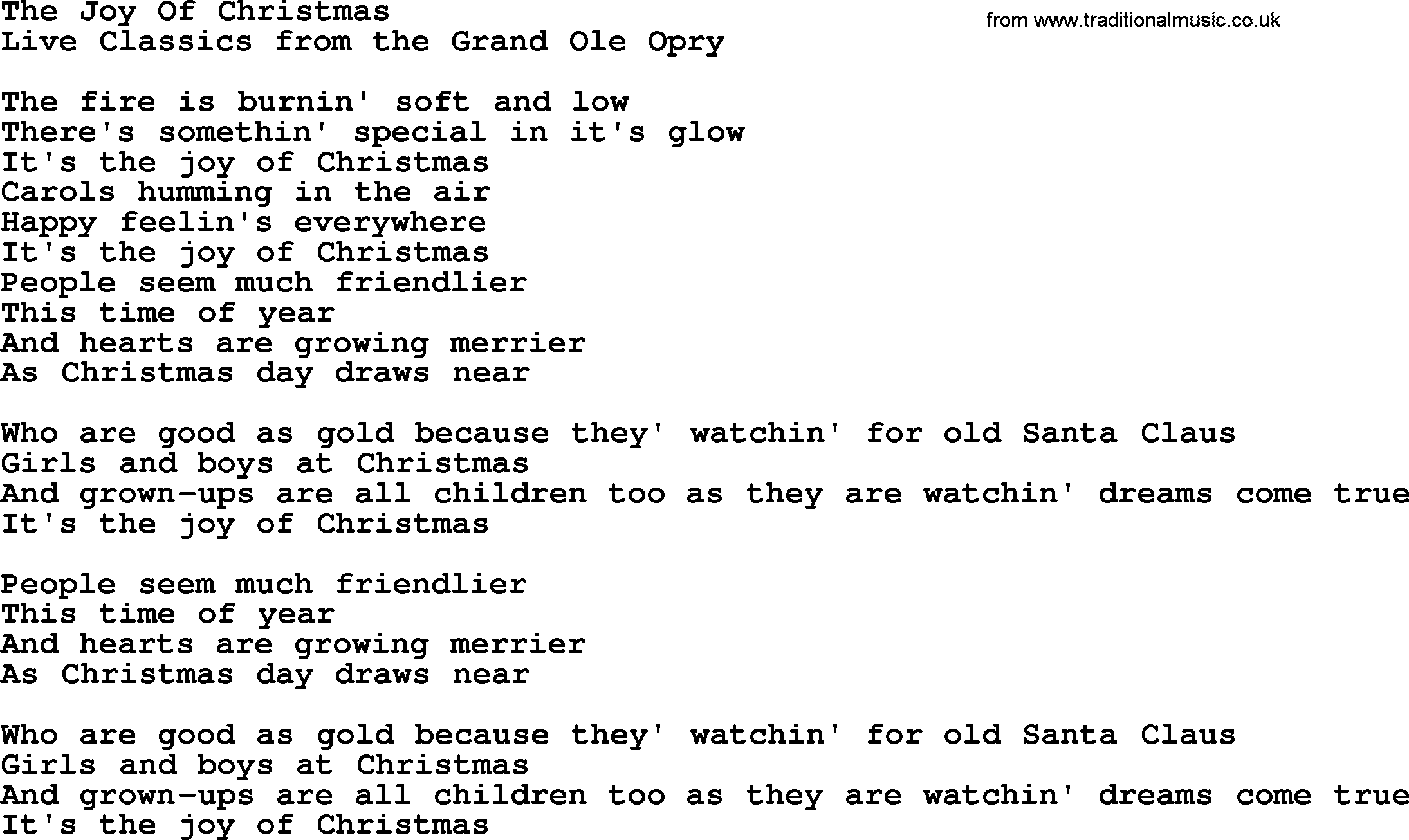 Marty Robbins song: The Joy Of Christmas, lyrics