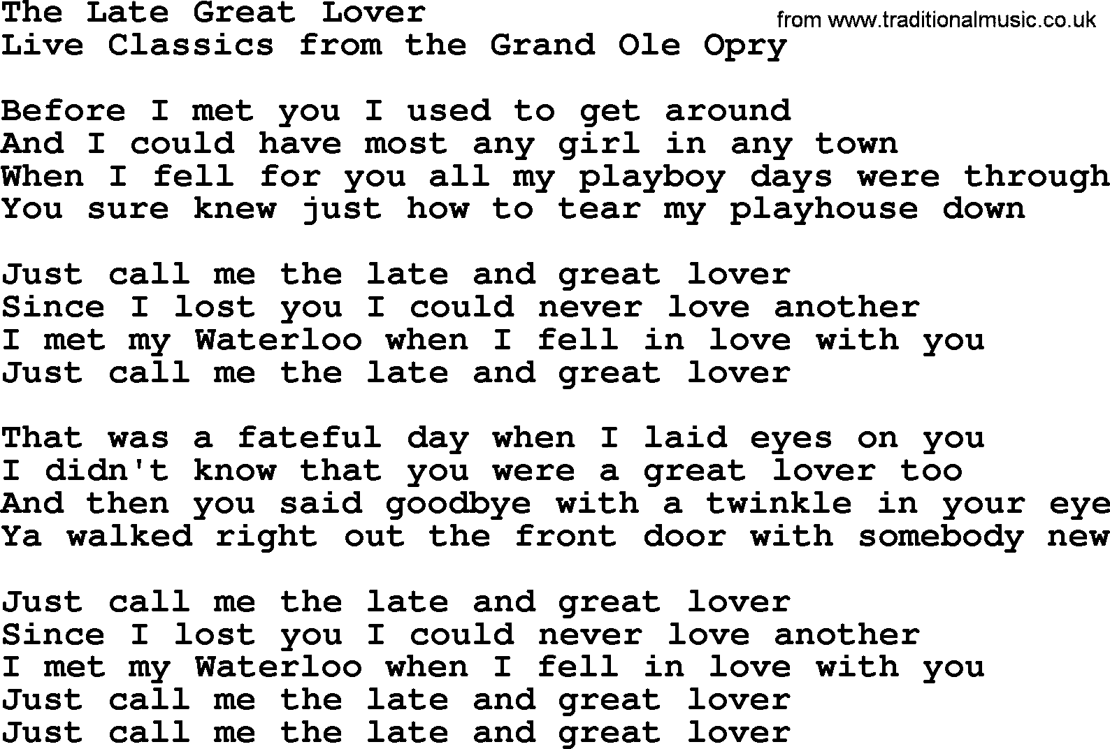 Marty Robbins song: The Late Great Lover, lyrics