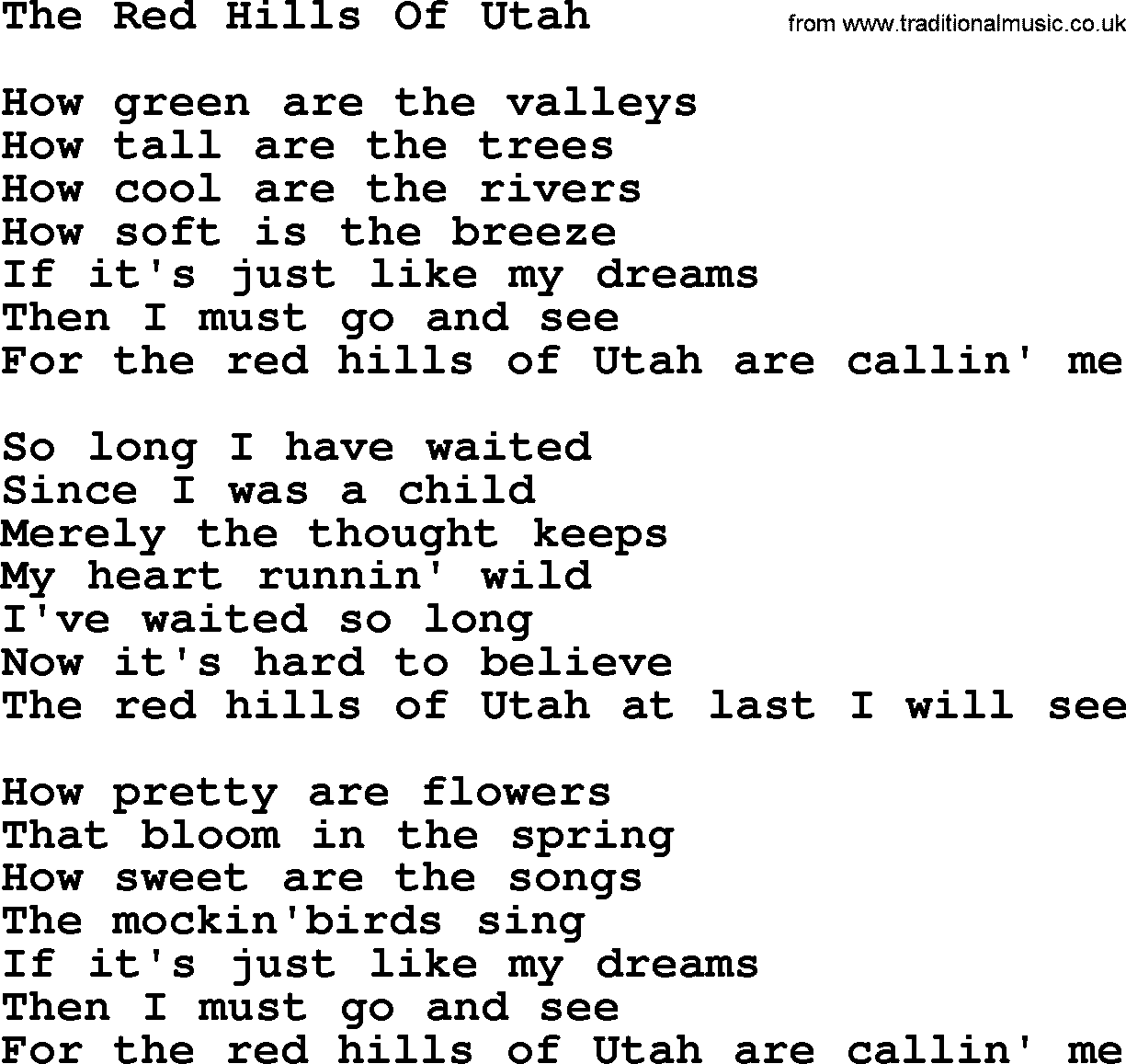 Marty Robbins song: The Red Hills Of Utah, lyrics