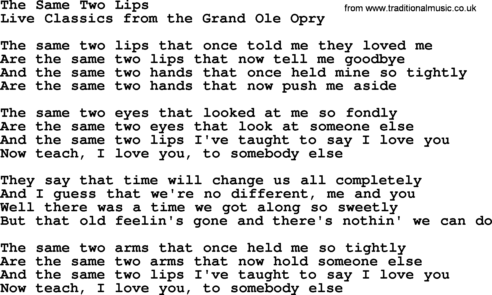 Marty Robbins song: The Same Two Lips, lyrics