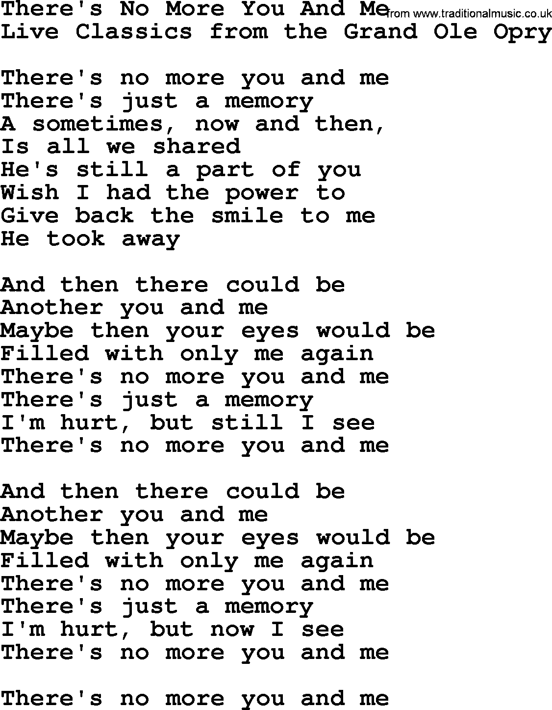 Marty Robbins song: Theres No More You And Me, lyrics