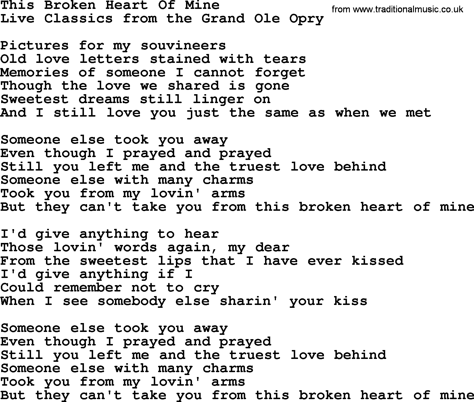 Marty Robbins song: This Broken Heart Of Mine, lyrics