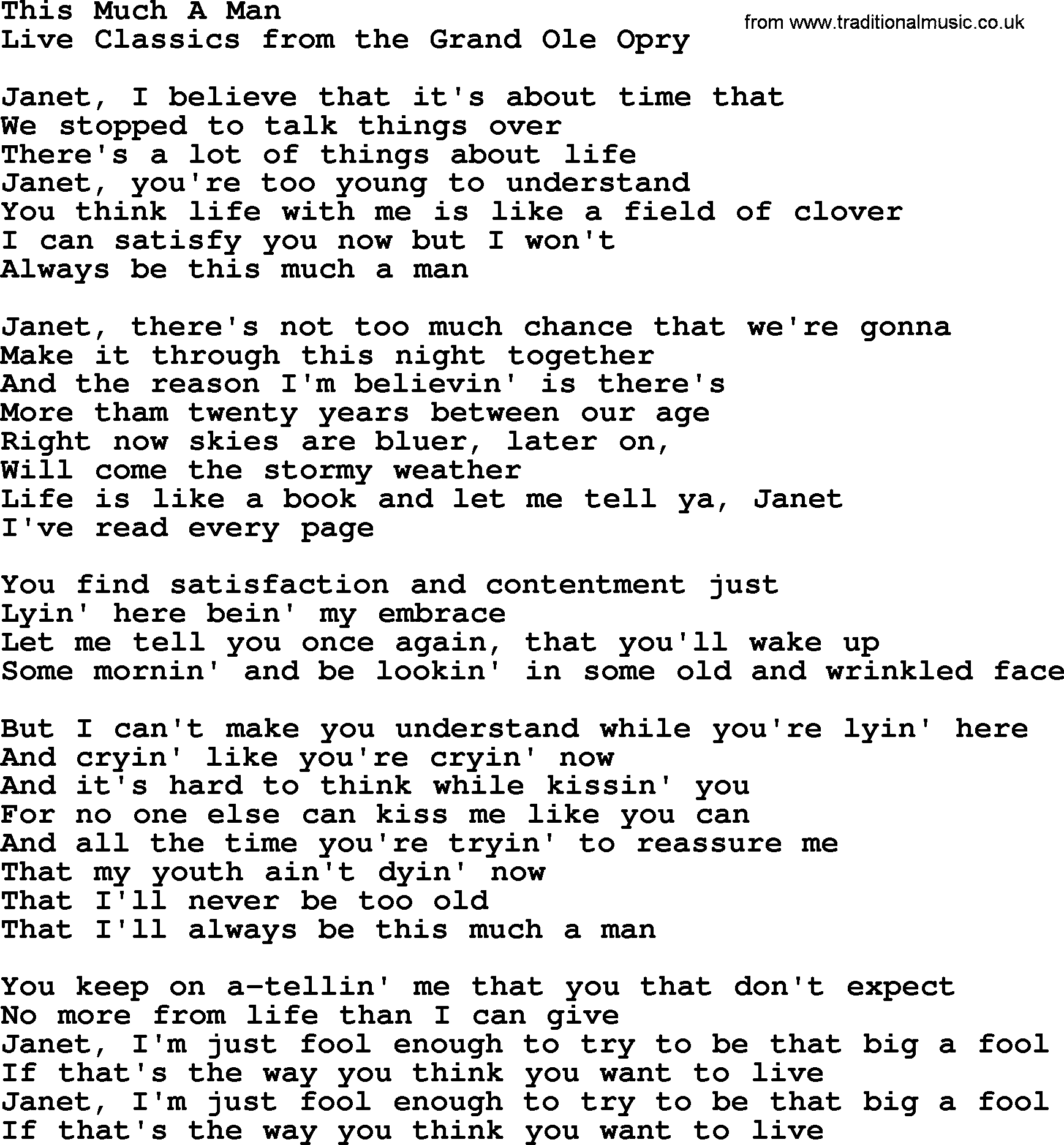 Marty Robbins song: This Much A Man, lyrics