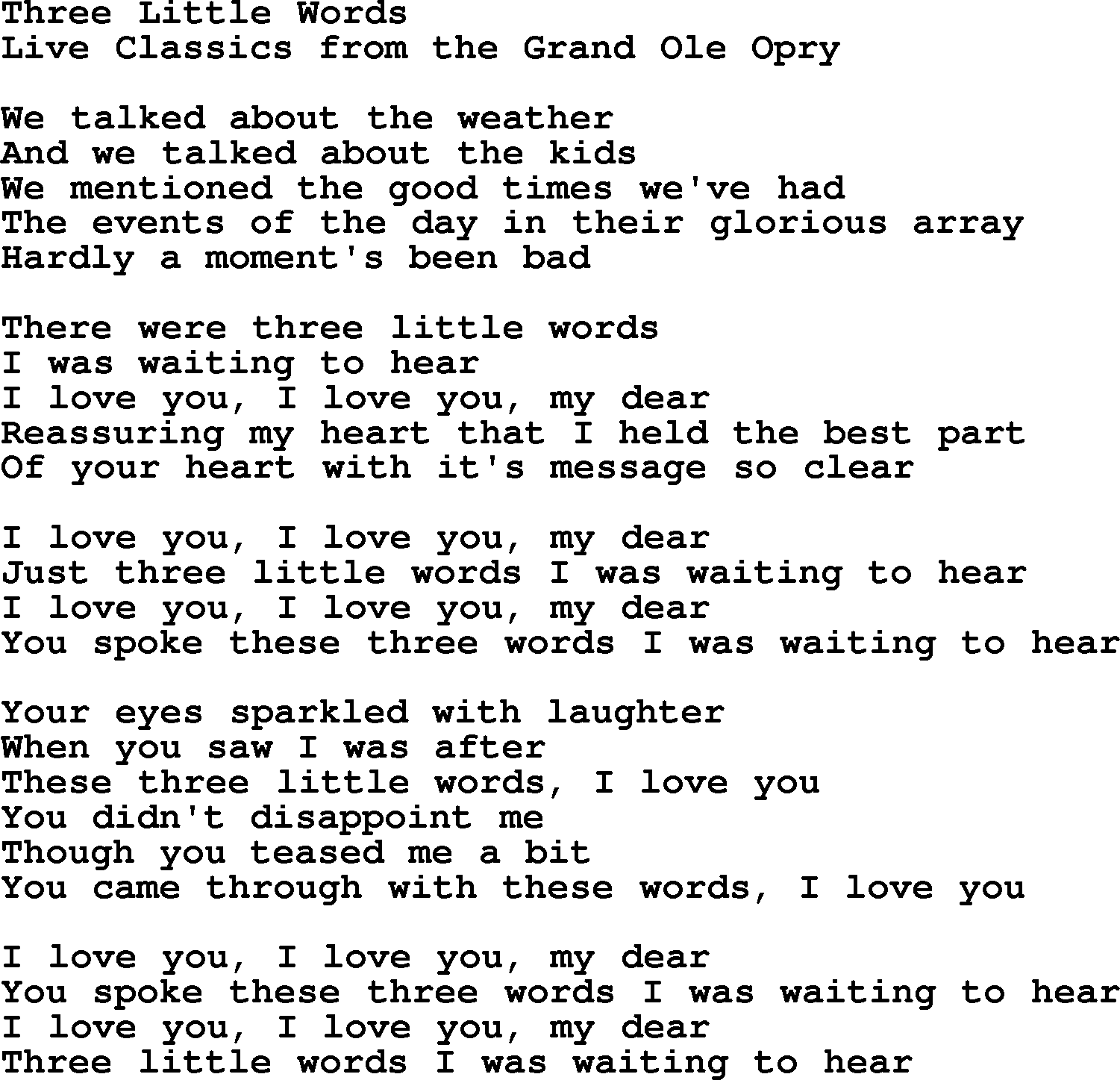 Marty Robbins song: Three Little Words, lyrics