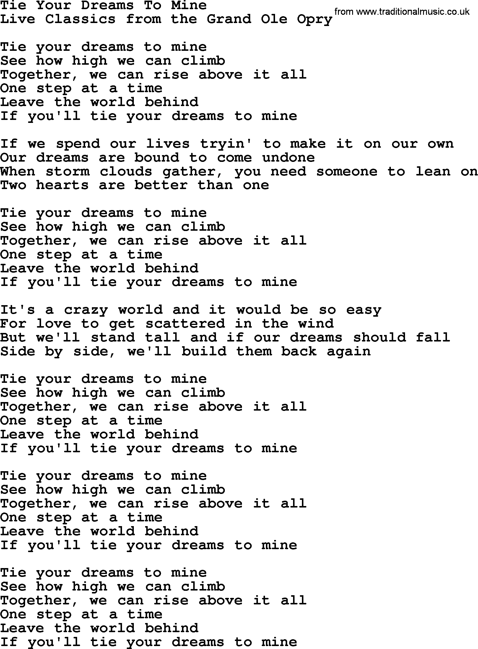 Marty Robbins song: Tie Your Dreams To Mine, lyrics