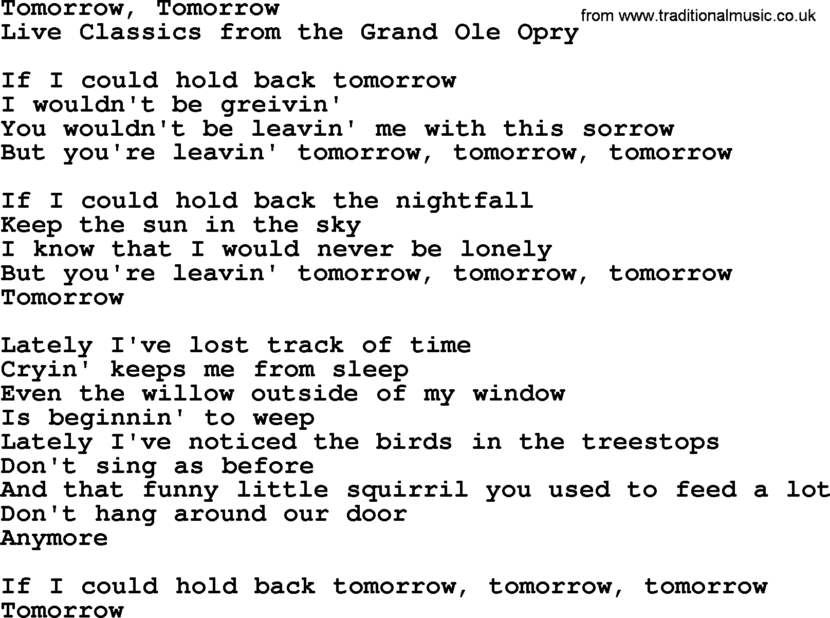Marty Robbins song: Tomorrow Tomorrow, lyrics
