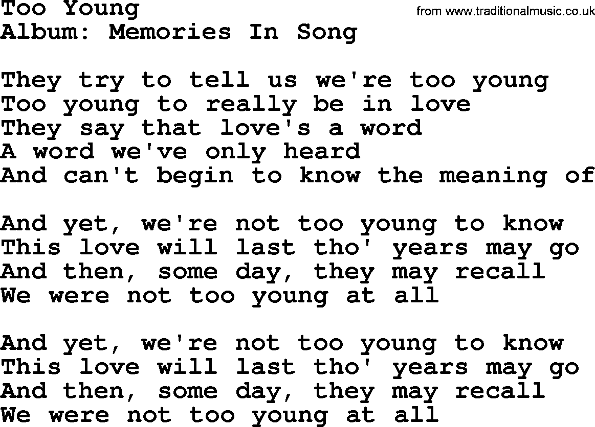 Marty Robbins song: Too Young, lyrics