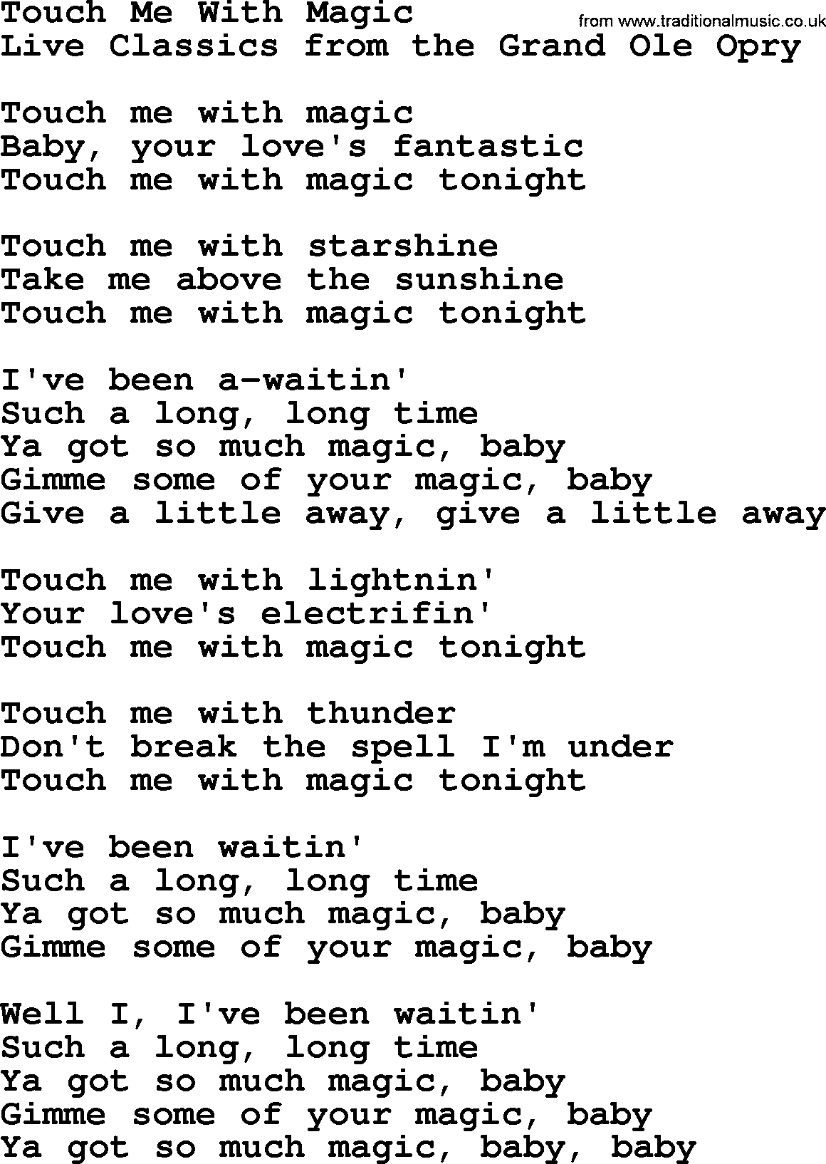 Marty Robbins song: Touch Me With Magic, lyrics