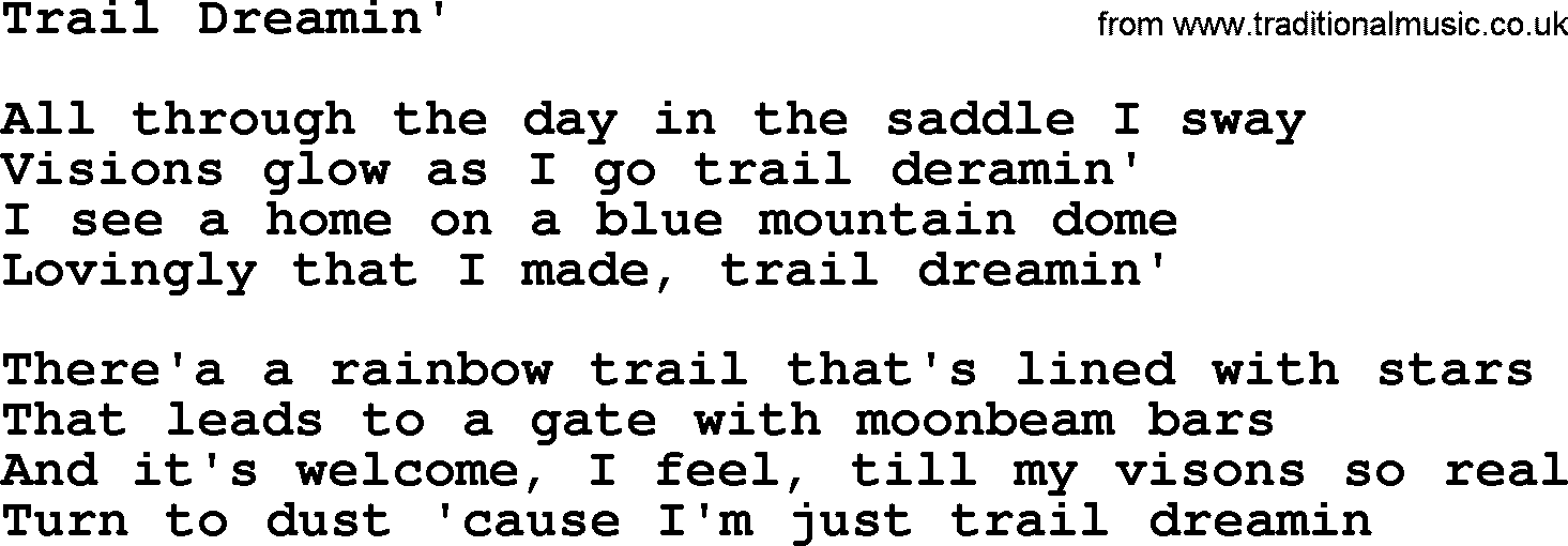 Marty Robbins song: Trail Dreamin, lyrics