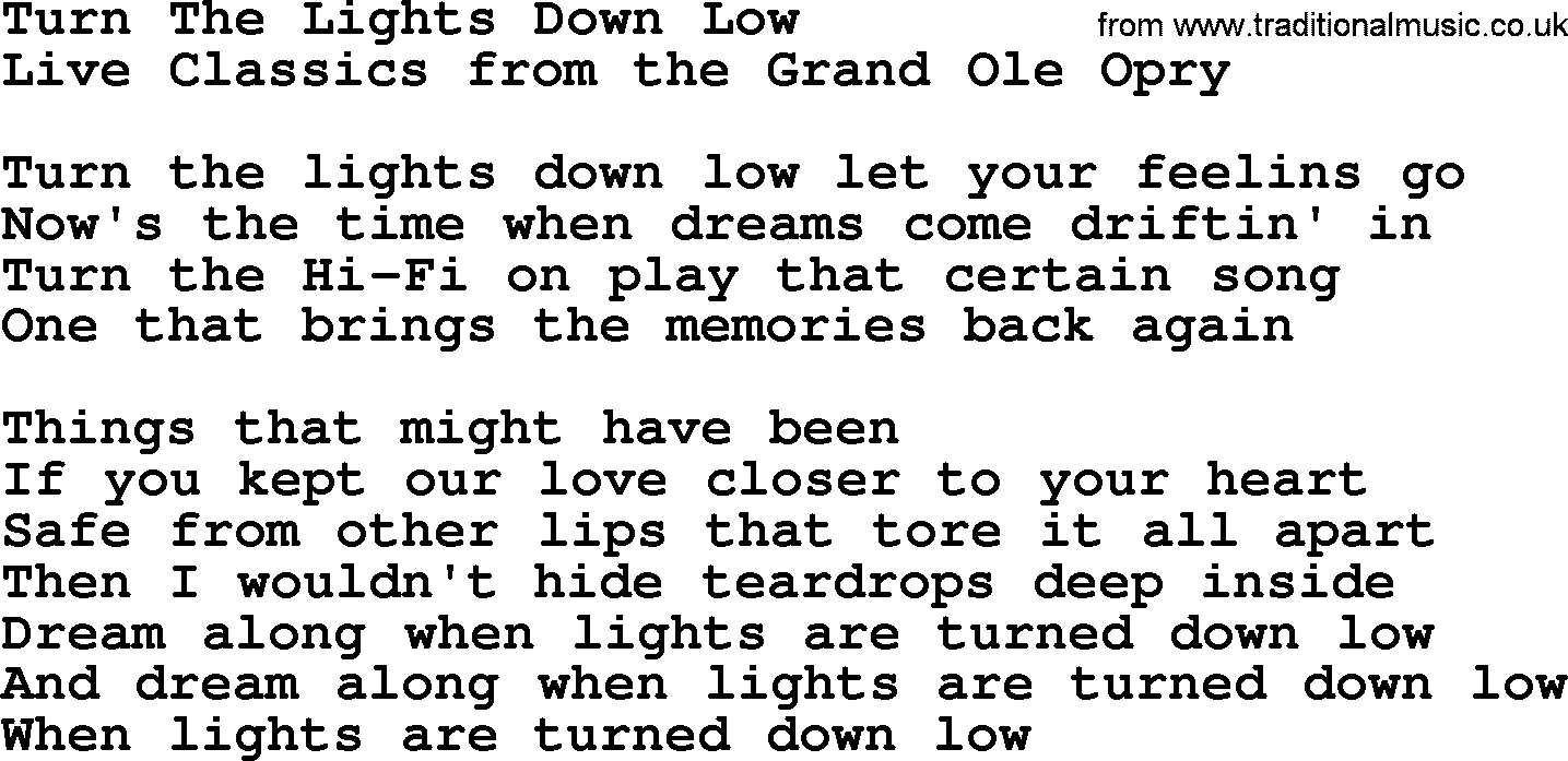 Marty Robbins song: Turn The Lights Down Low, lyrics
