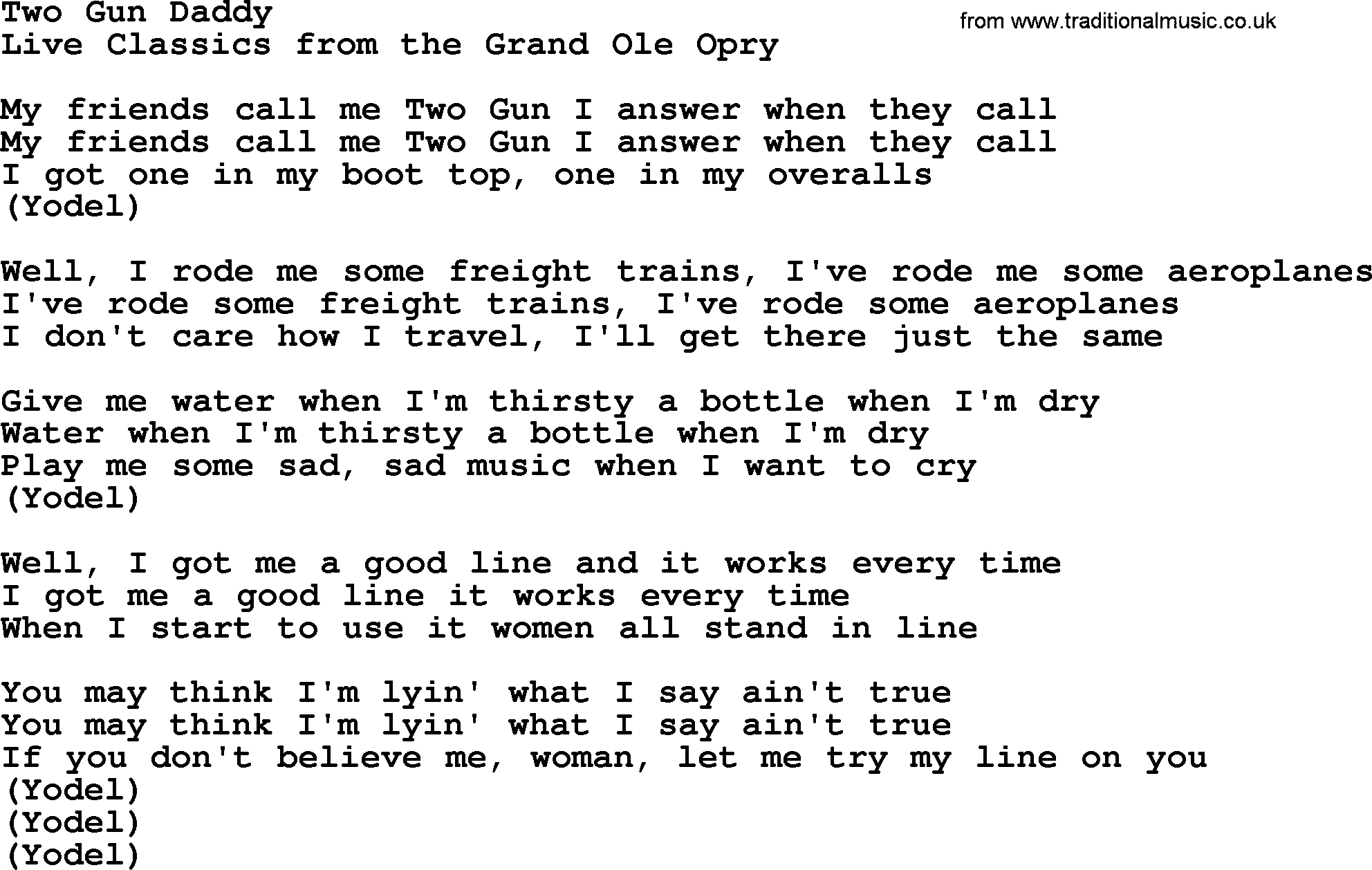 Marty Robbins song: Two Gun Daddy, lyrics