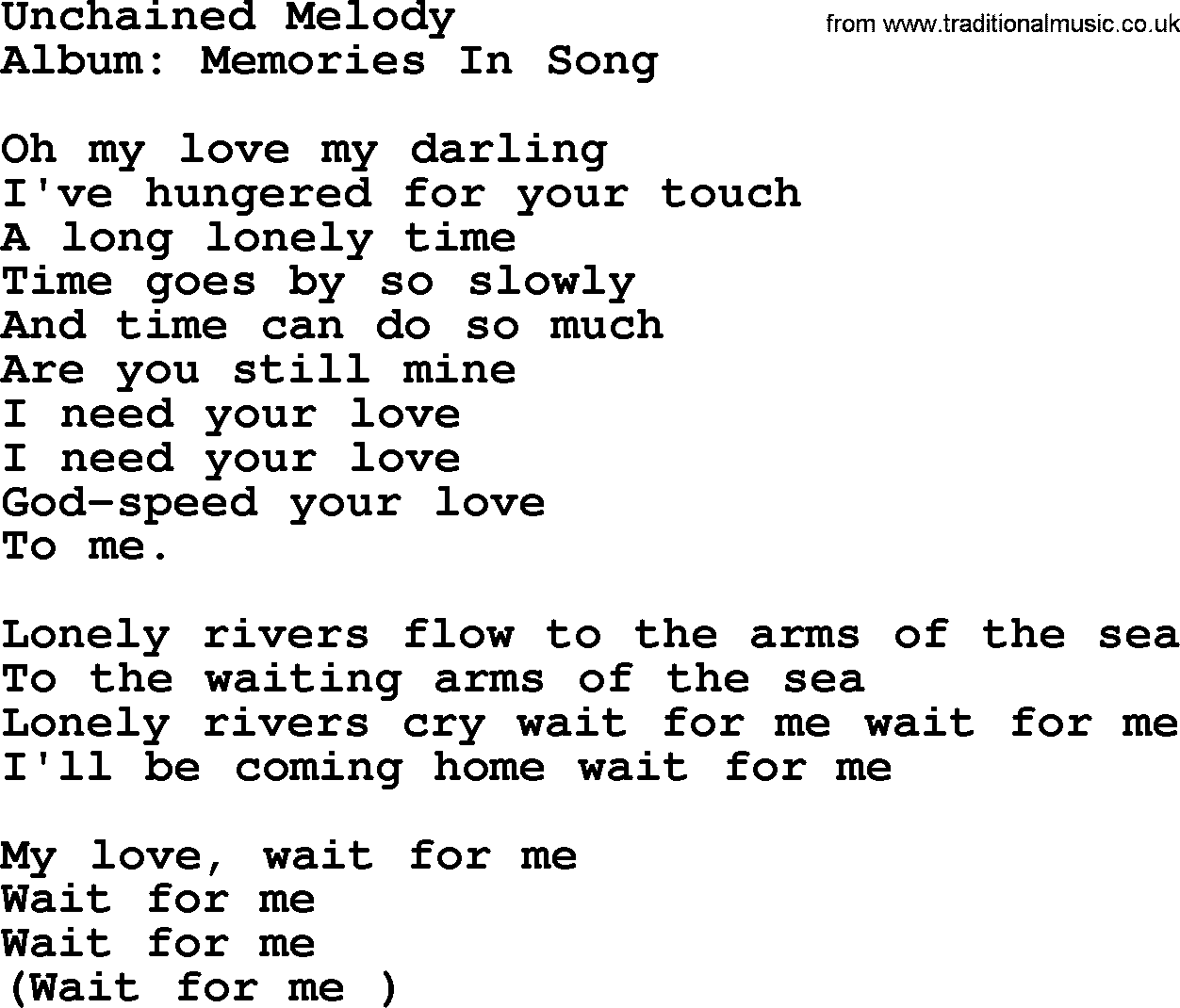 Marty Robbins song: Unchained Melody, lyrics