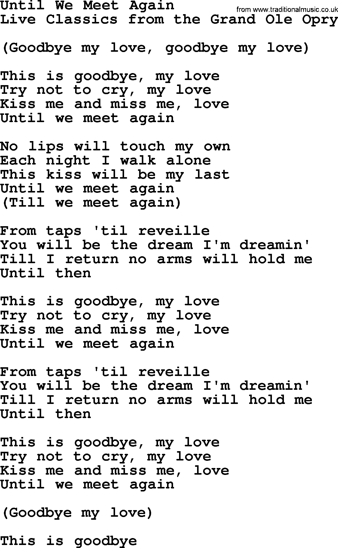 Marty Robbins song: Until We Meet Again, lyrics