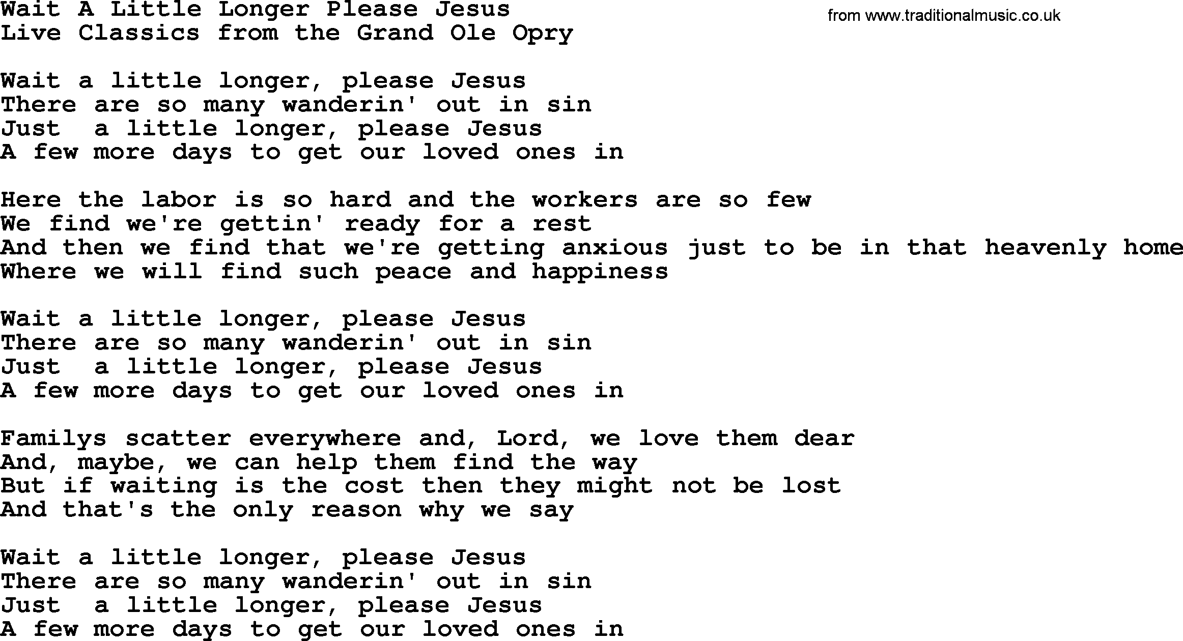 Marty Robbins song: Wait A Little Longer Please Jesus, lyrics