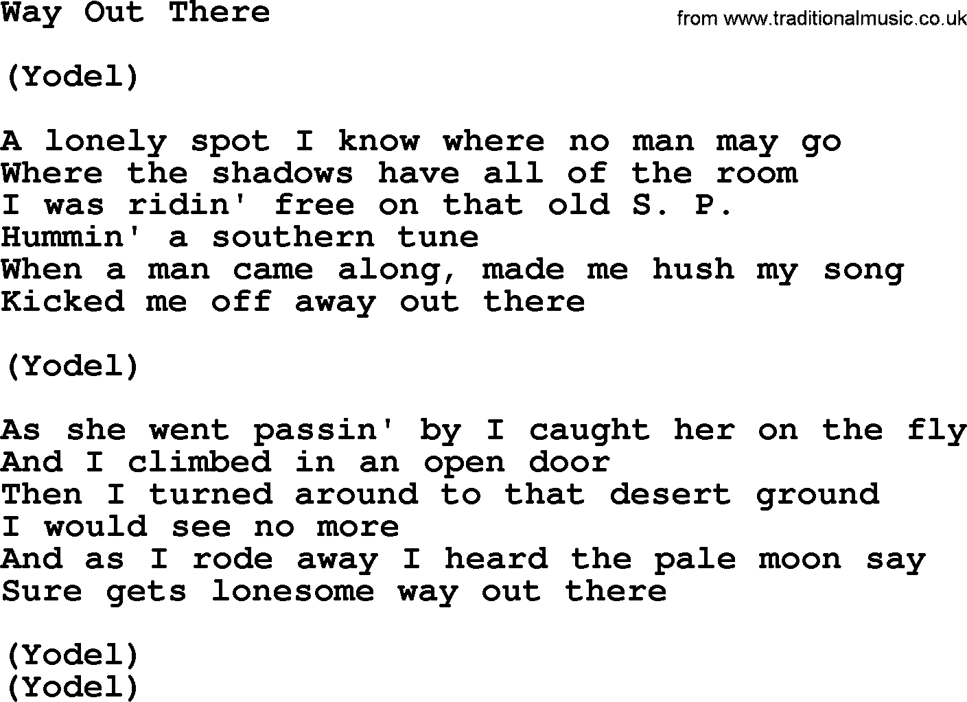 Marty Robbins song: Way Out There, lyrics