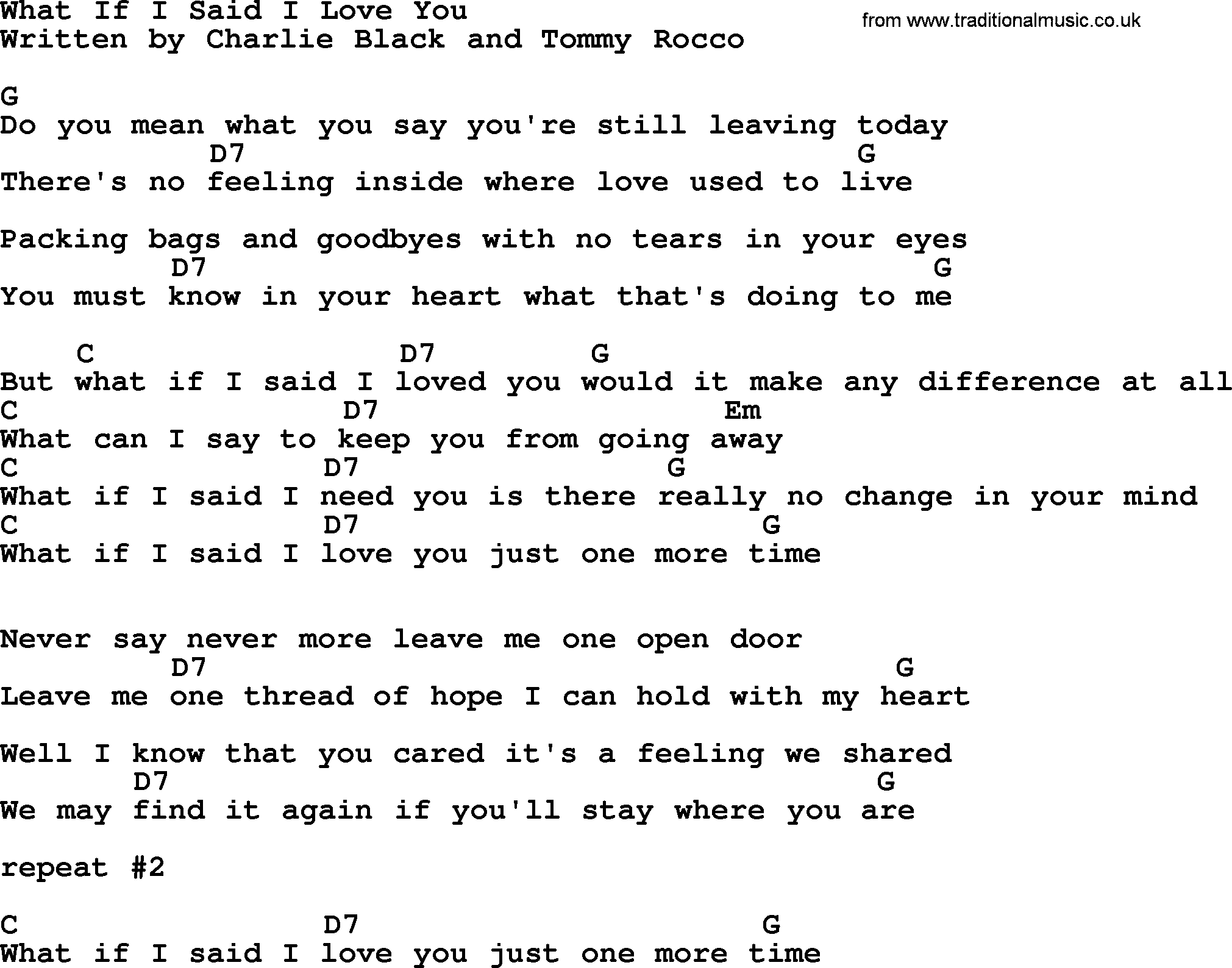 Marty Robbins song: What If I Said I Love You, lyrics and chords