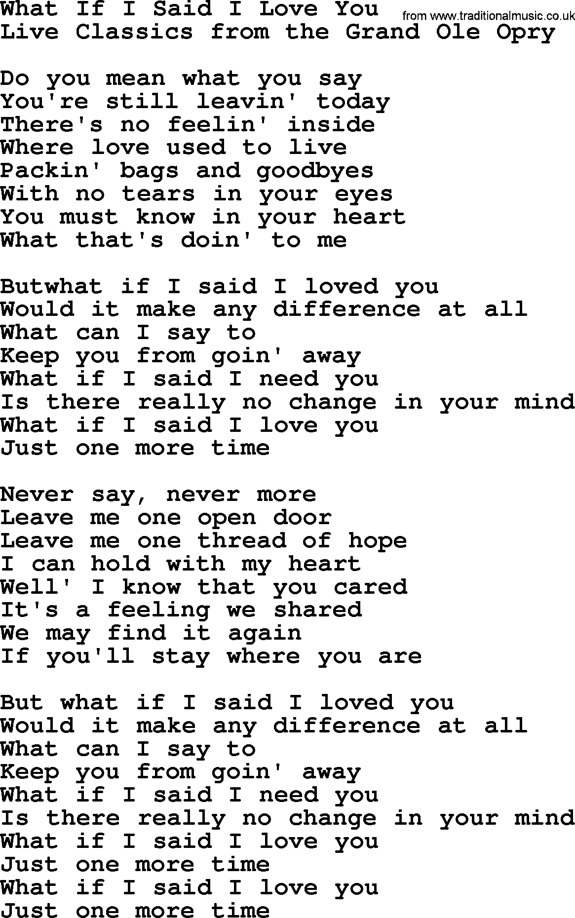 Marty Robbins song: What If I Said I Love You, lyrics
