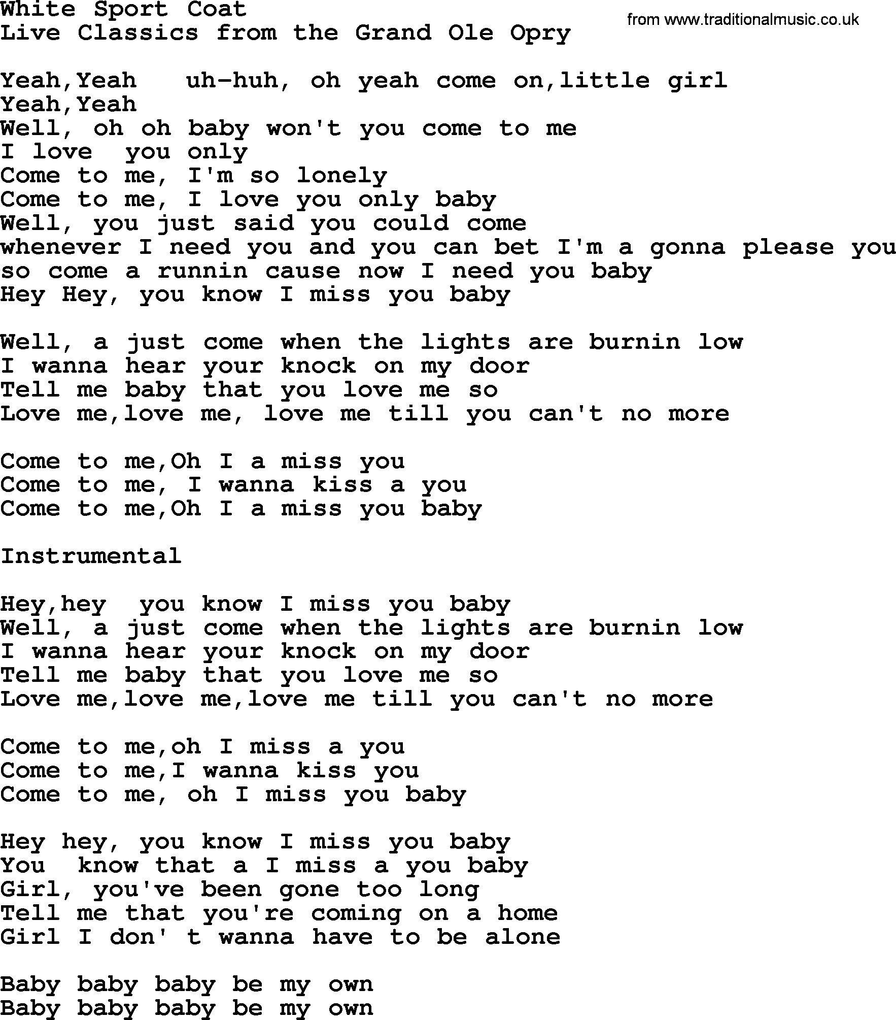Marty Robbins song: White Sport Coat, lyrics