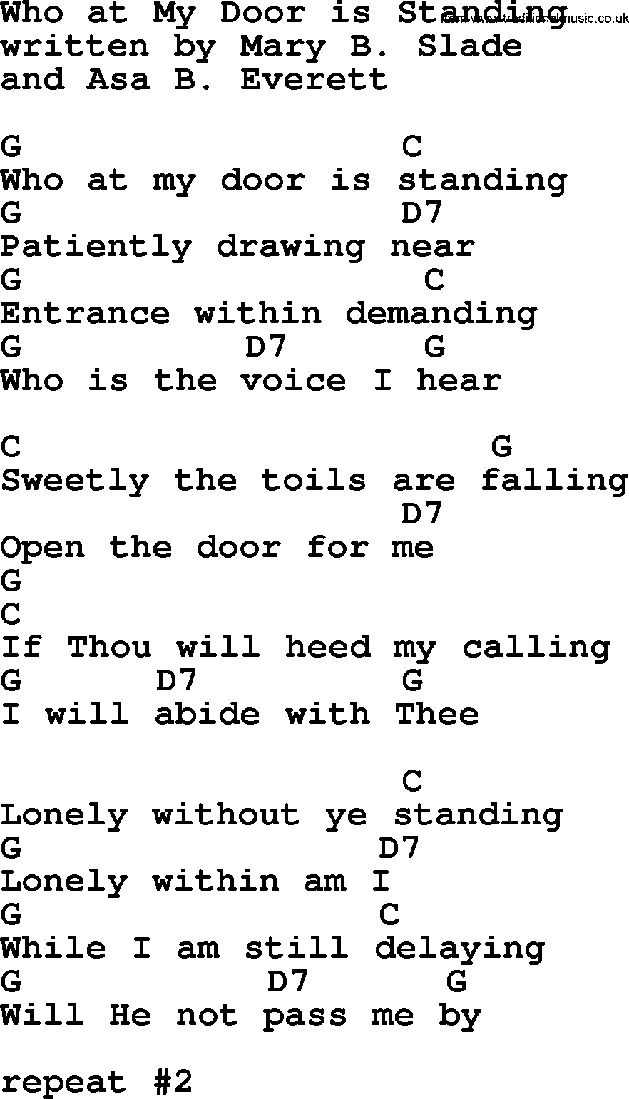 Marty Robbins song: Who at My Door is Standing, lyrics and chords