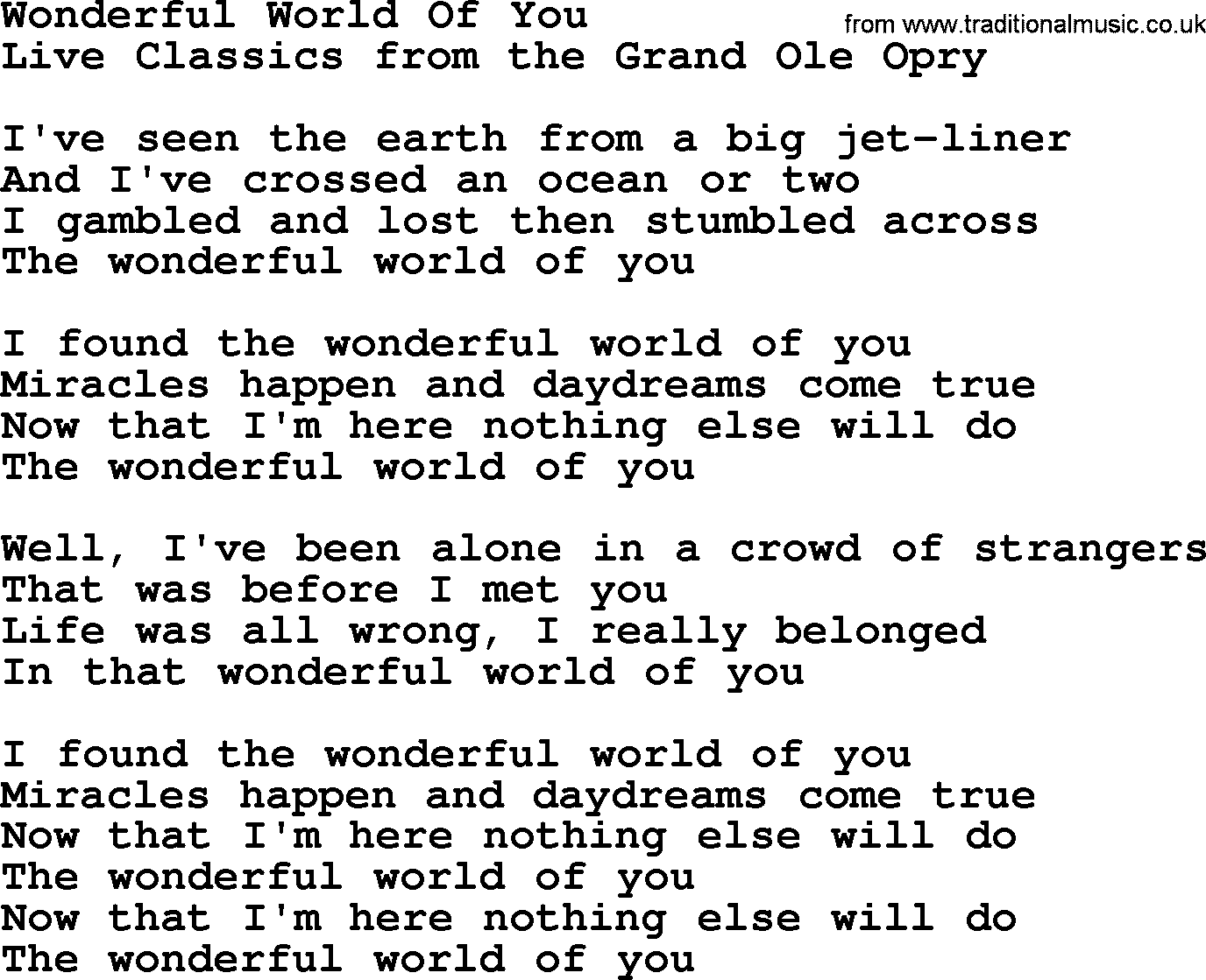 Marty Robbins song: Wonderful World Of You, lyrics