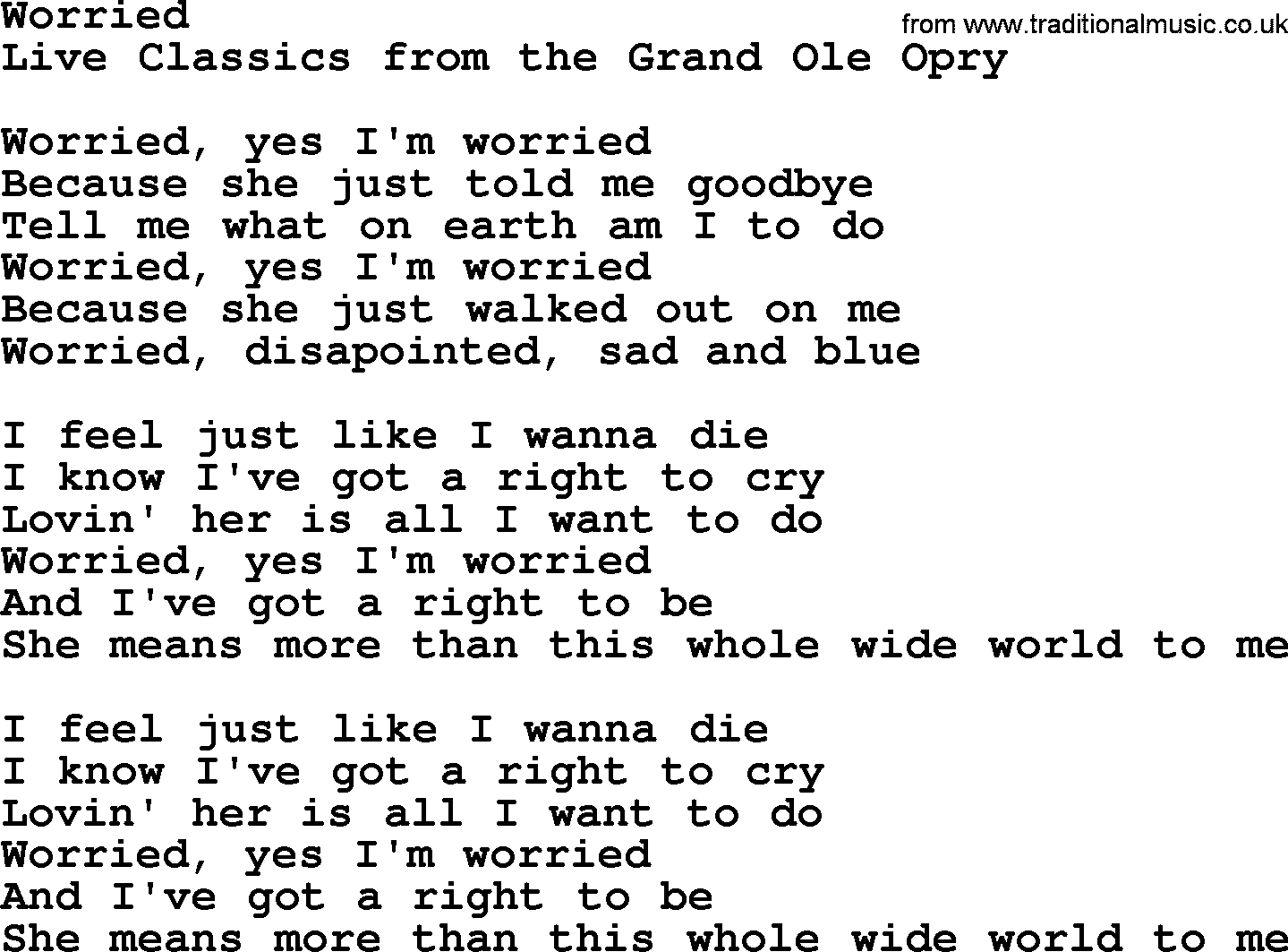 Marty Robbins song: Worried, lyrics