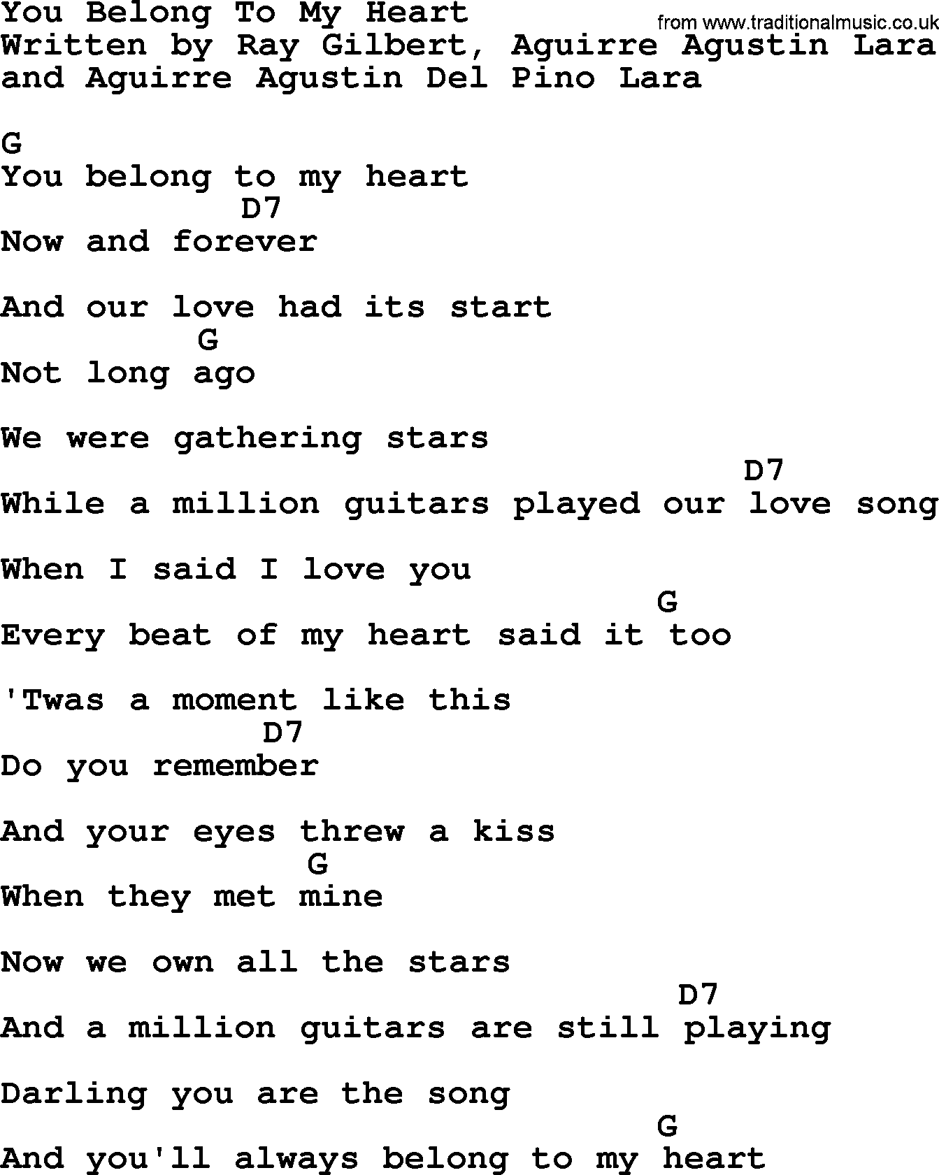 Marty Robbins song: You Belong To My Heart, lyrics and chords