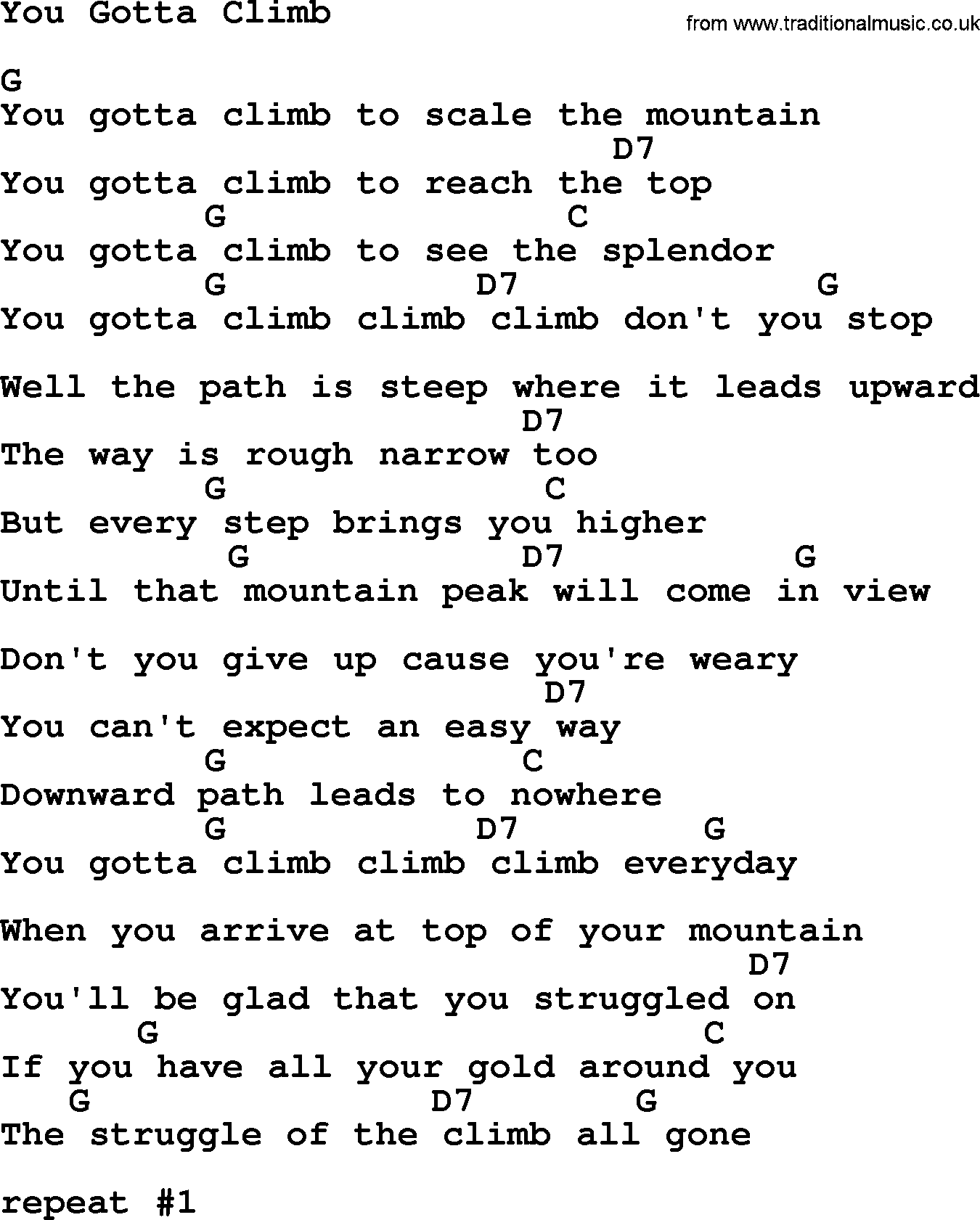 Marty Robbins song: You Gotta Climb, lyrics and chords