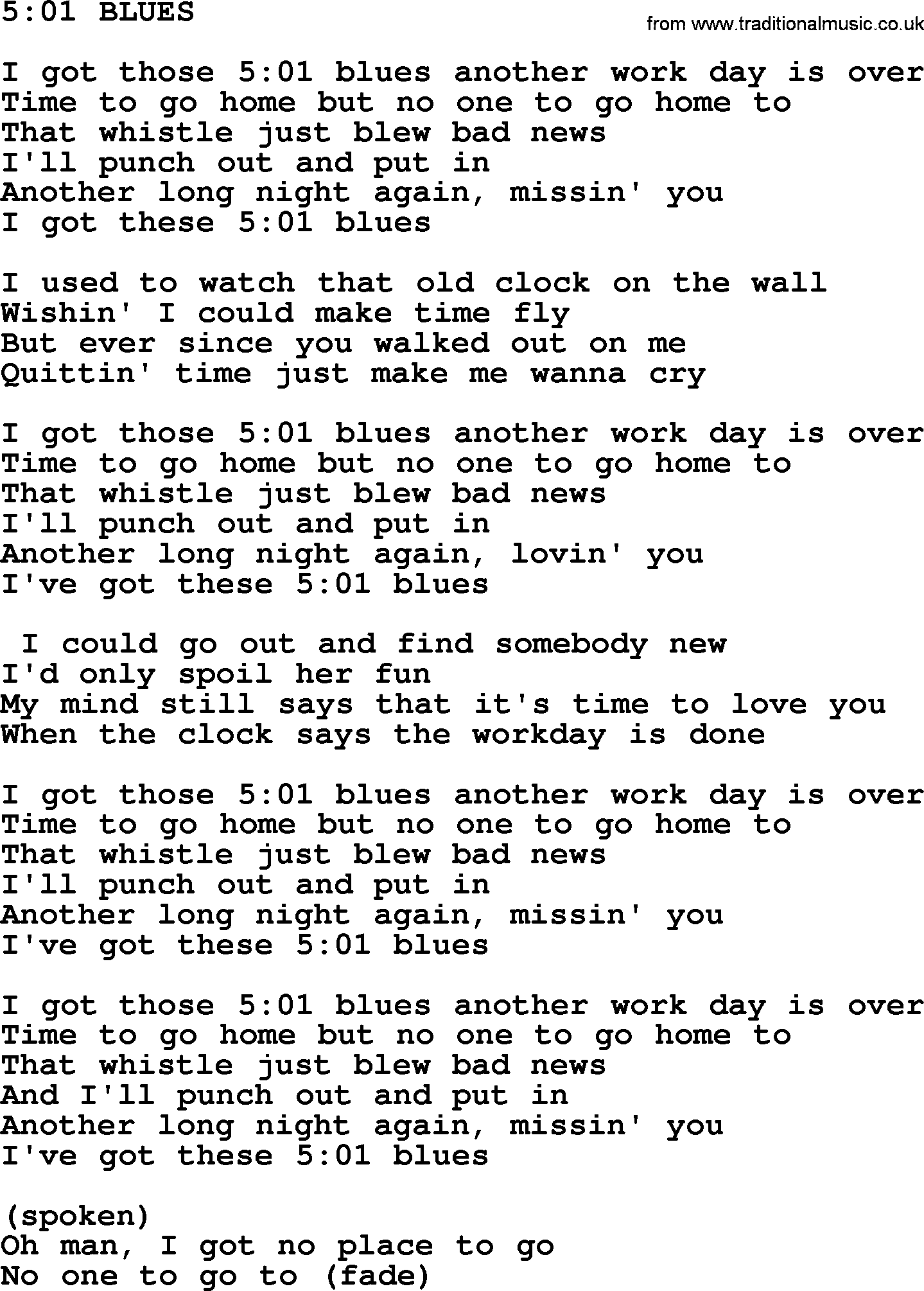 Merle Haggard song: 501 Blues, lyrics.