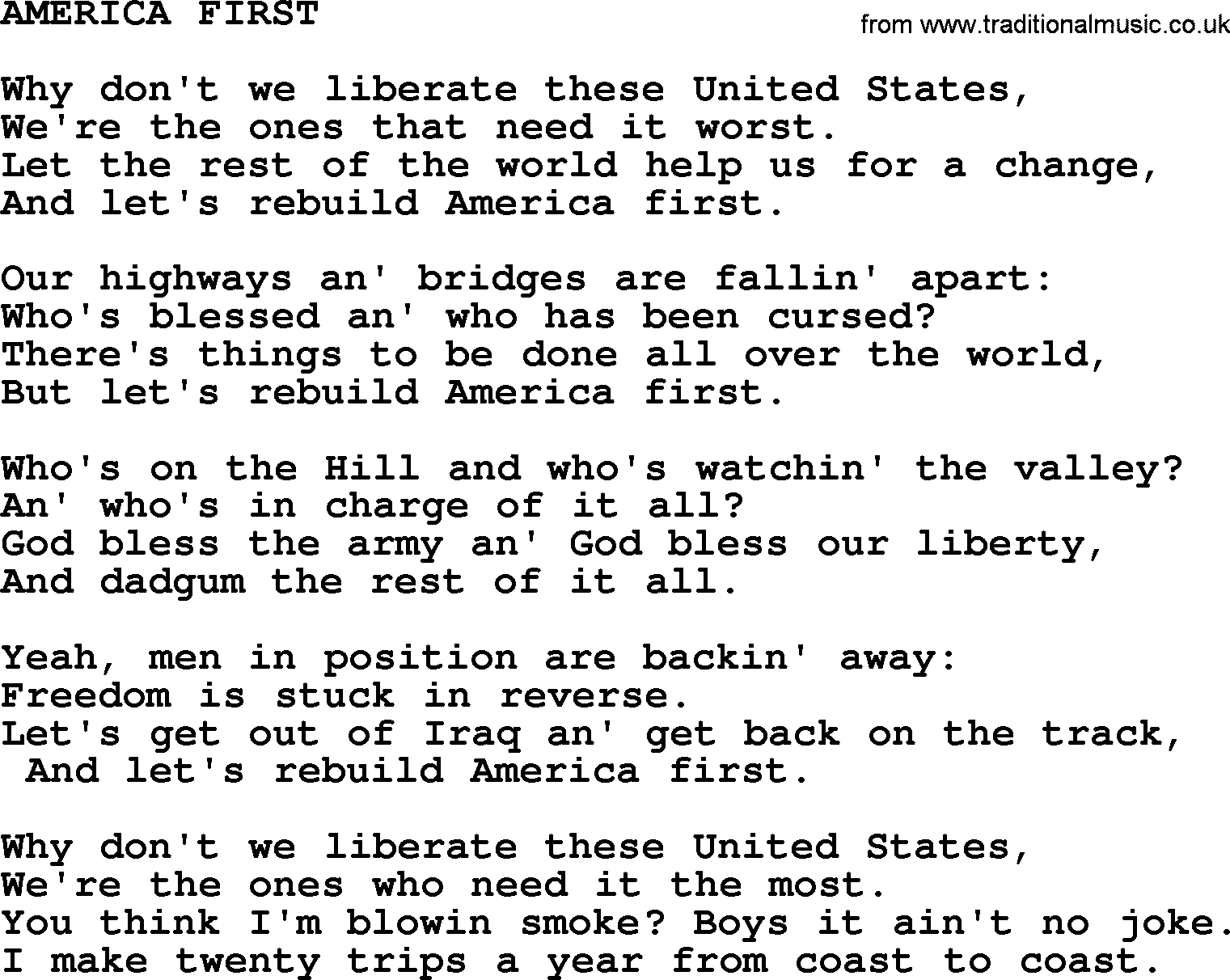 Merle Haggard song: America First, lyrics.