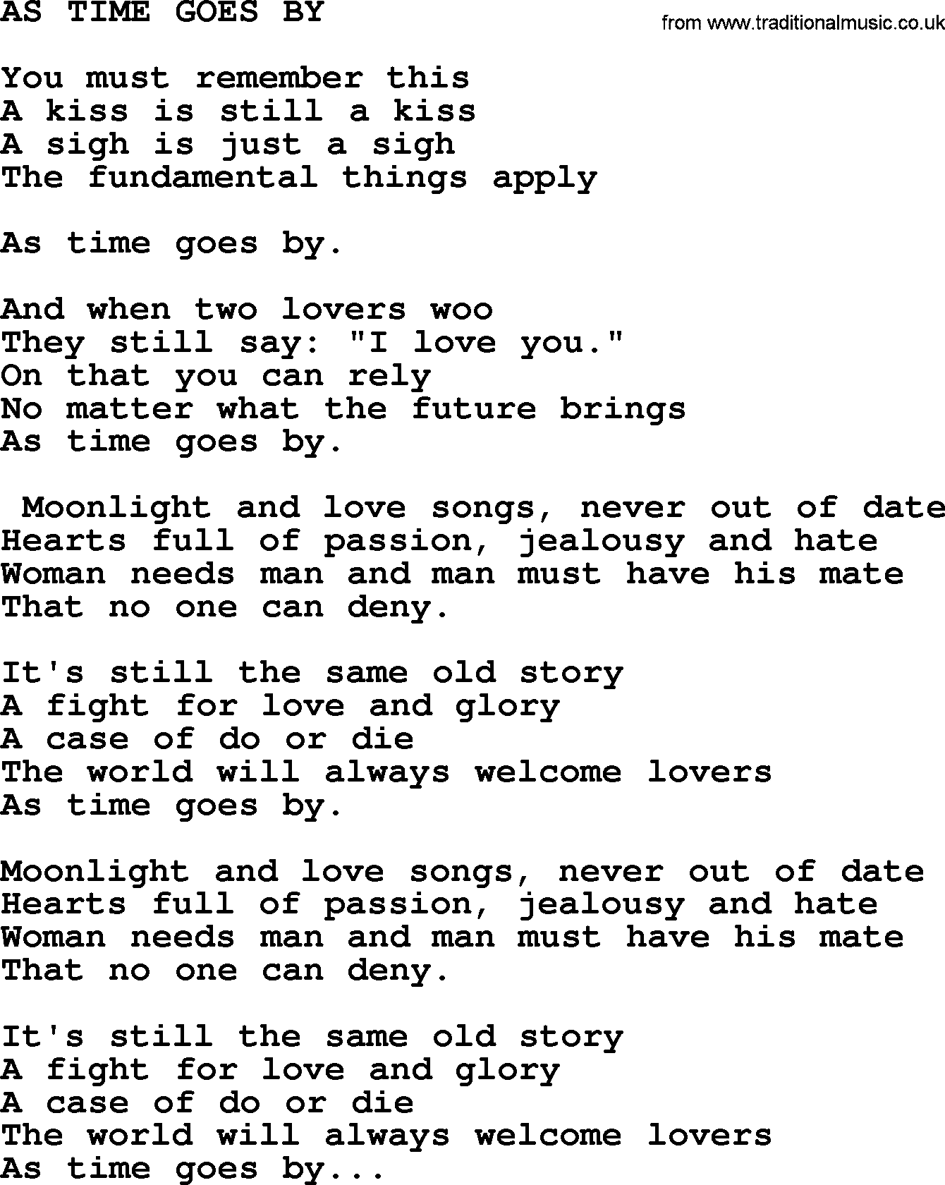 Merle Haggard song: As Time Goes By, lyrics.