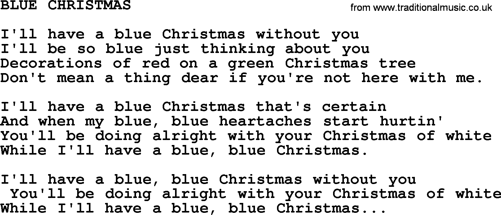 Merle Haggard song: Blue Christmas, lyrics.