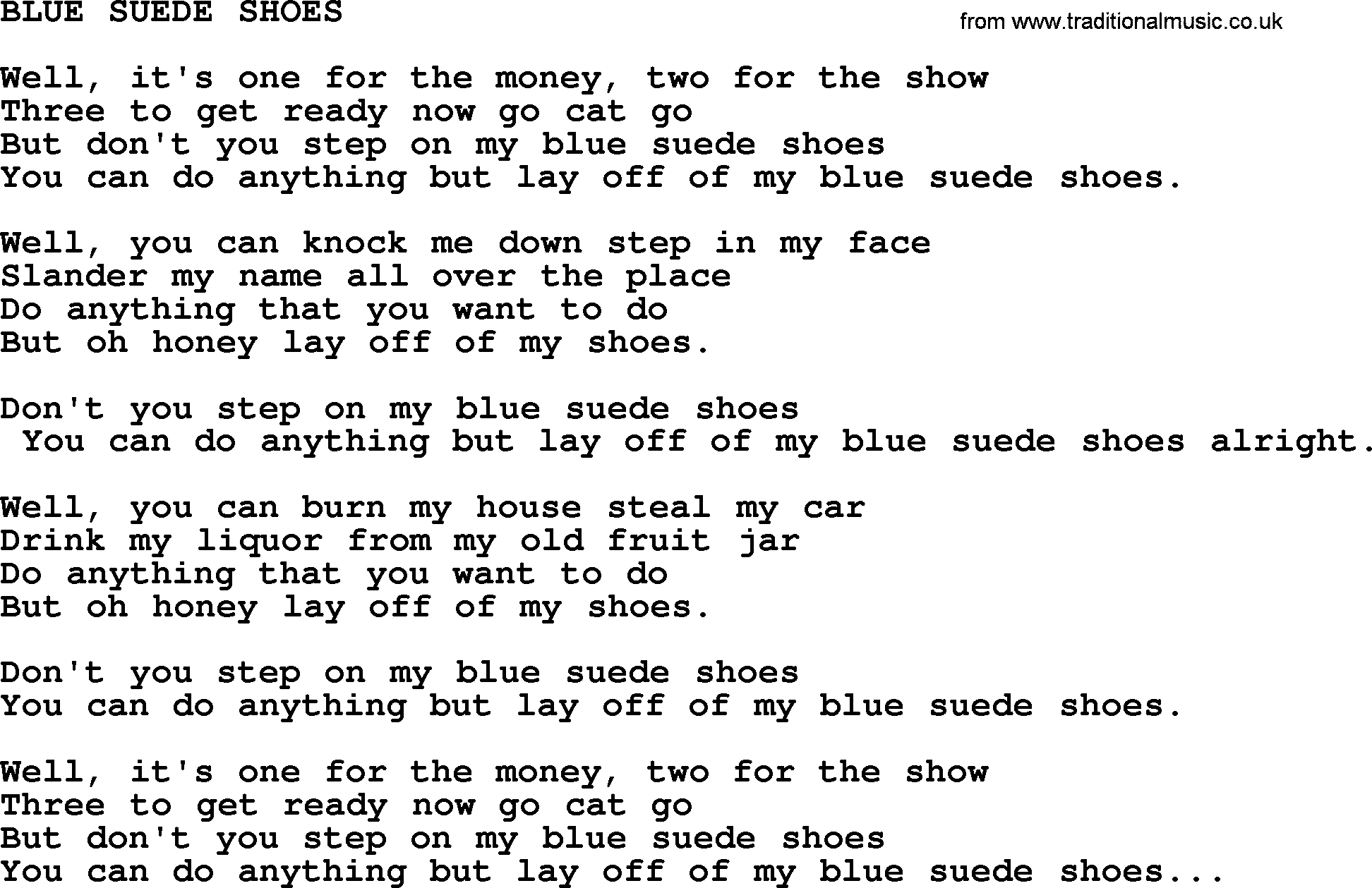 Merle Haggard song: Blue Suede Shoes, lyrics.