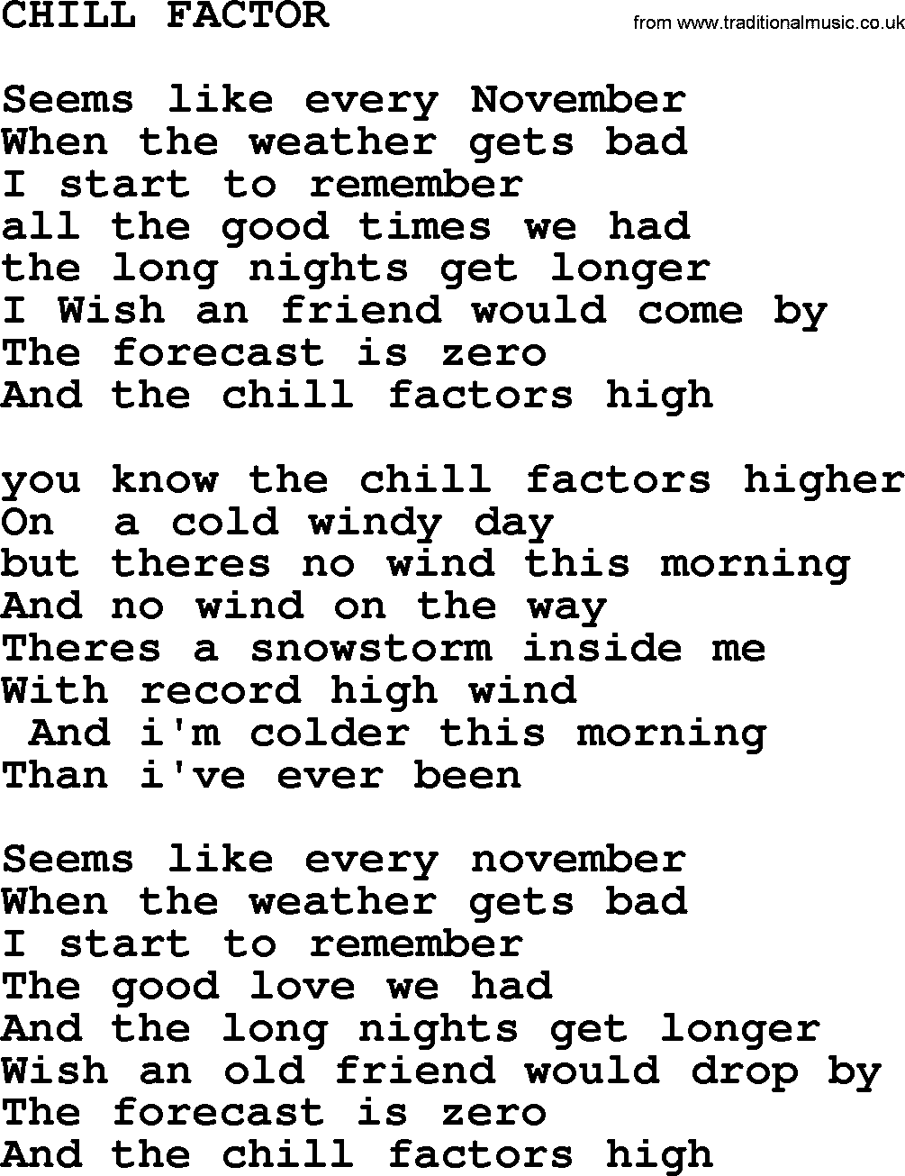 Merle Haggard song: Chill Factor, lyrics.
