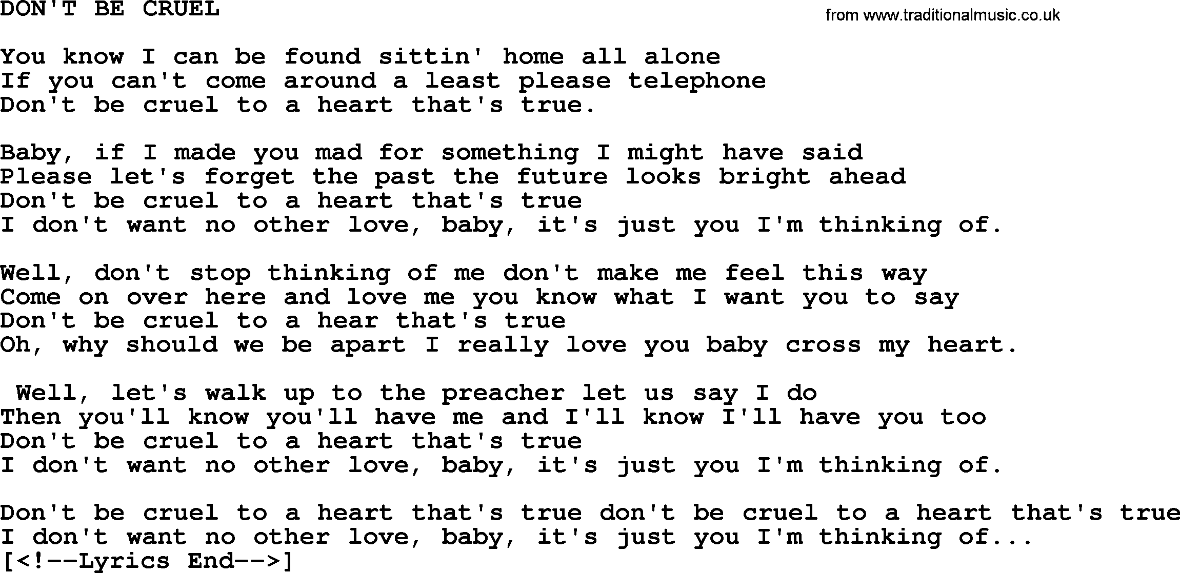 Merle Haggard song: Don't Be Cruel, lyrics.